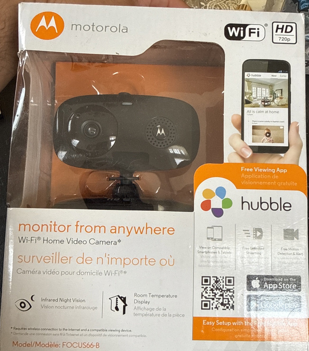 NEW Motorola Home Monitoring Video Camera FOCUS66-B Wi-Fi HD