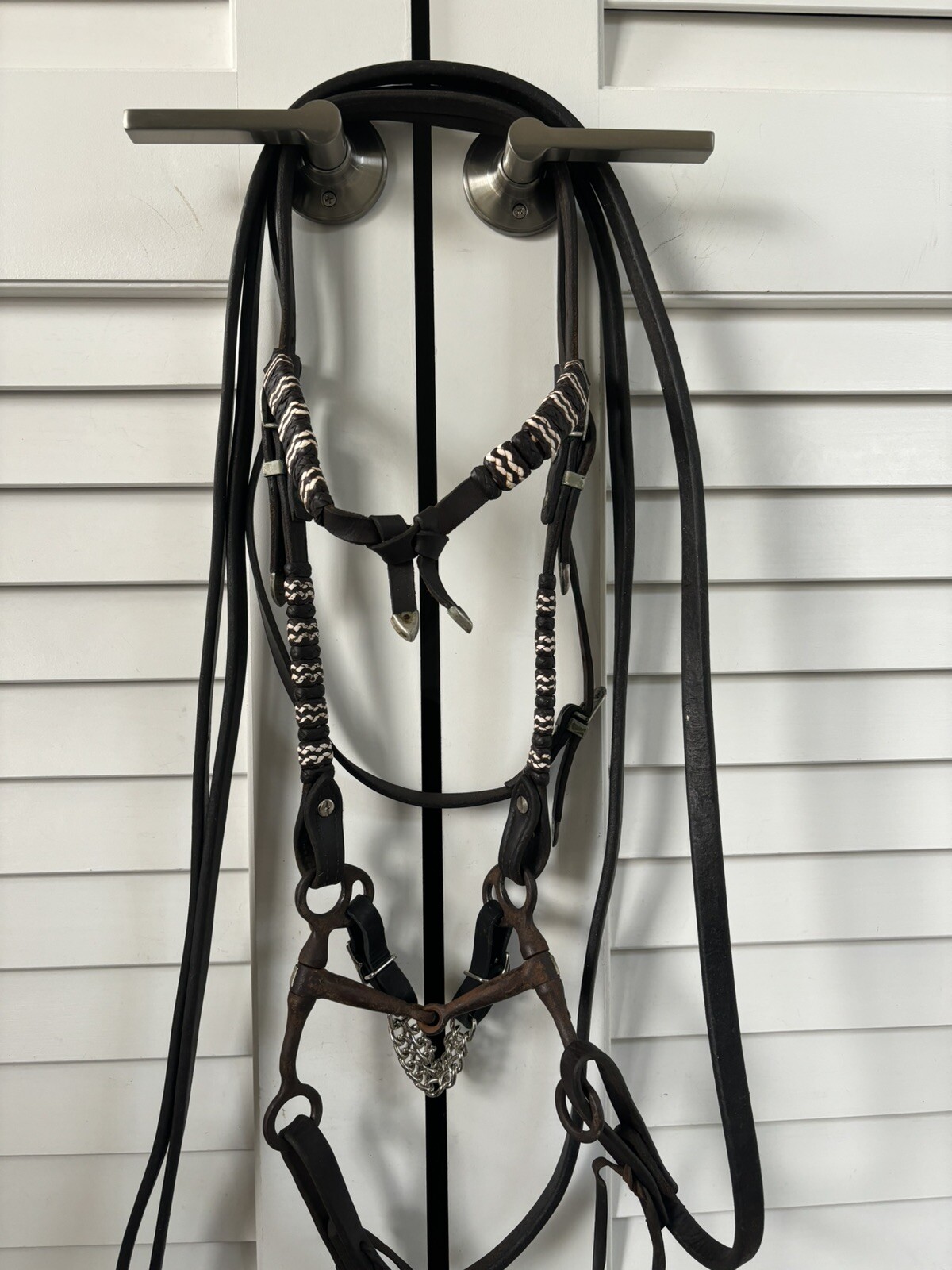 Black Futurity Knot Buckstitch Horse Bridle W/ Sterling Buckles & Snaffle Bit