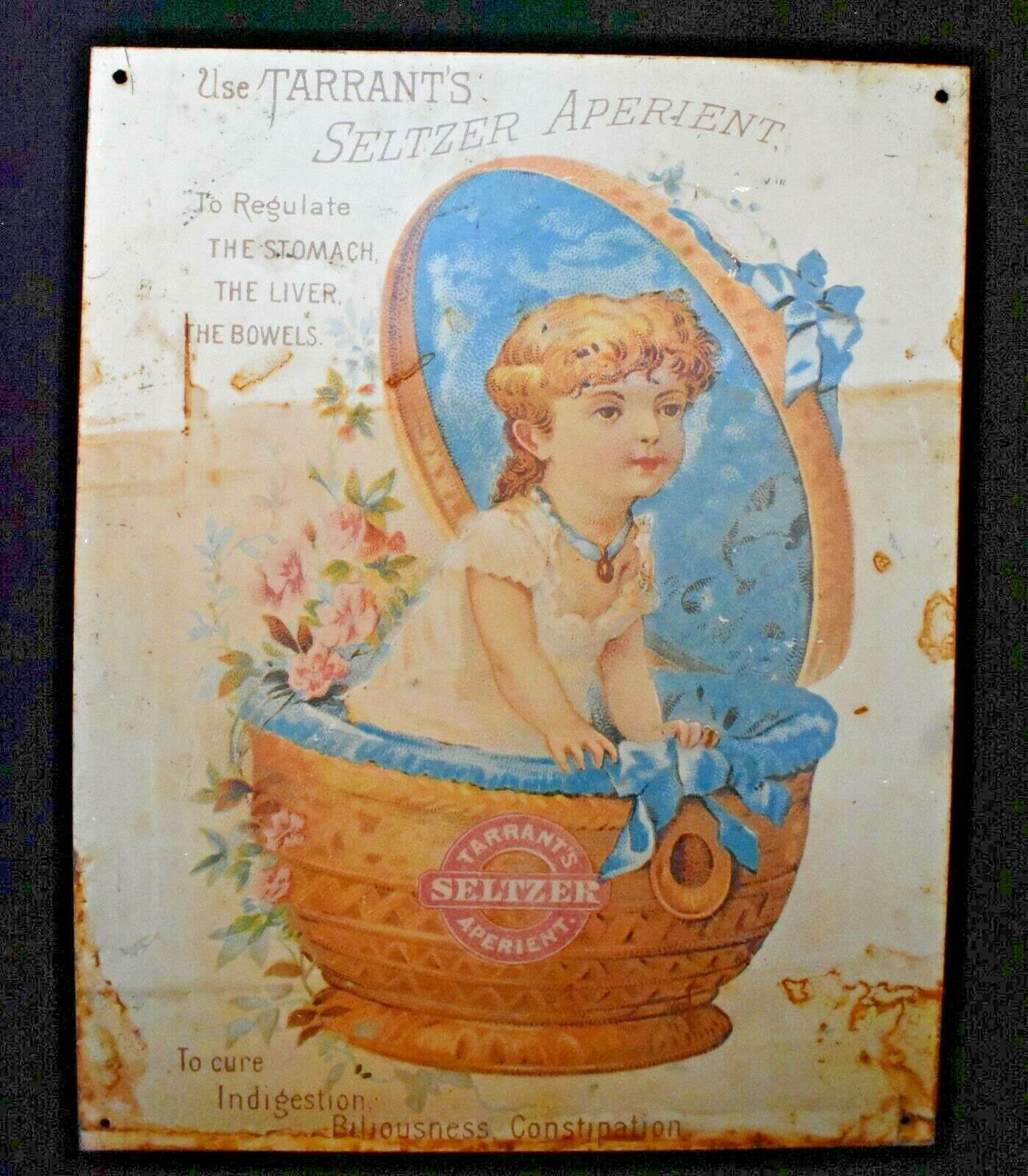 Vtg Tarrant's Seltzer Aperient Metal Sign Hanging 11x14  Medical Indust, Adver.
