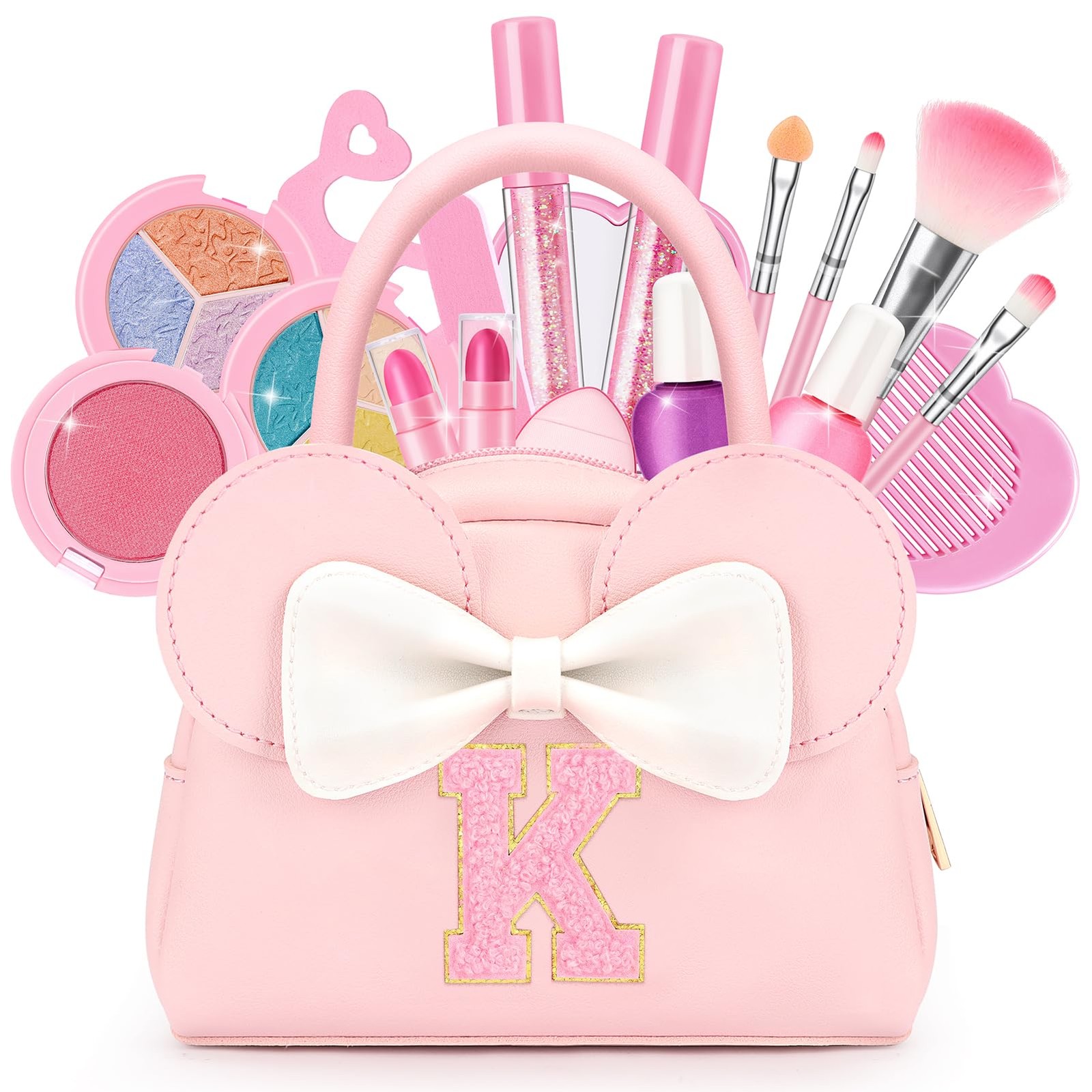 Kids Real Makeup Kit for Girls - 18Pcs Non-Toxic Washable child-size, Pink