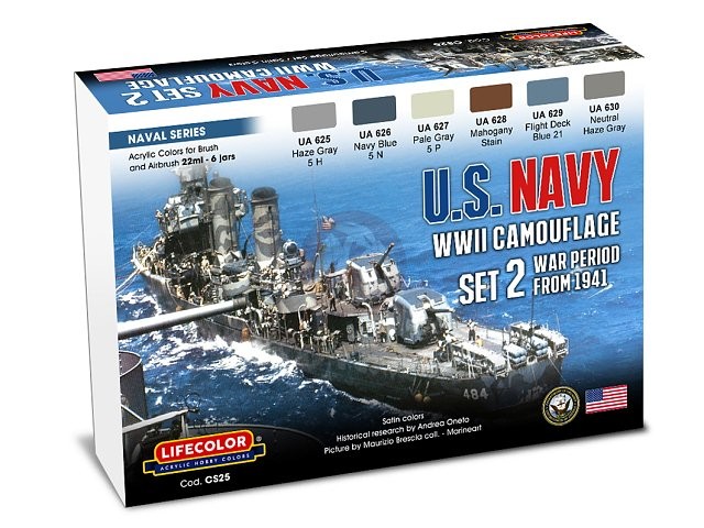 LifeColor Acrylic Paints Set US Navy Ships WWII No.2 1941 - 1945 (6x 22ml) CS25