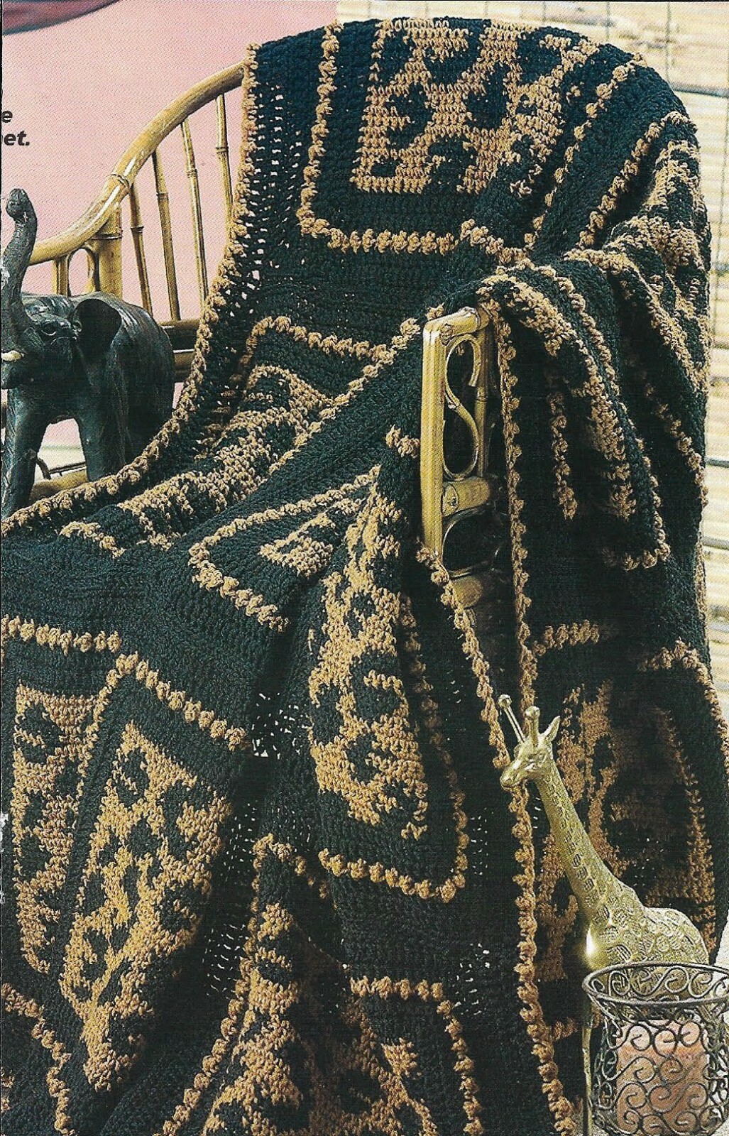 LEOPARD SET AFGHAN & PILLOW & FOOTSTOOL DIGEST SIZE CROCHET PATTERN INSTRUCTIONS