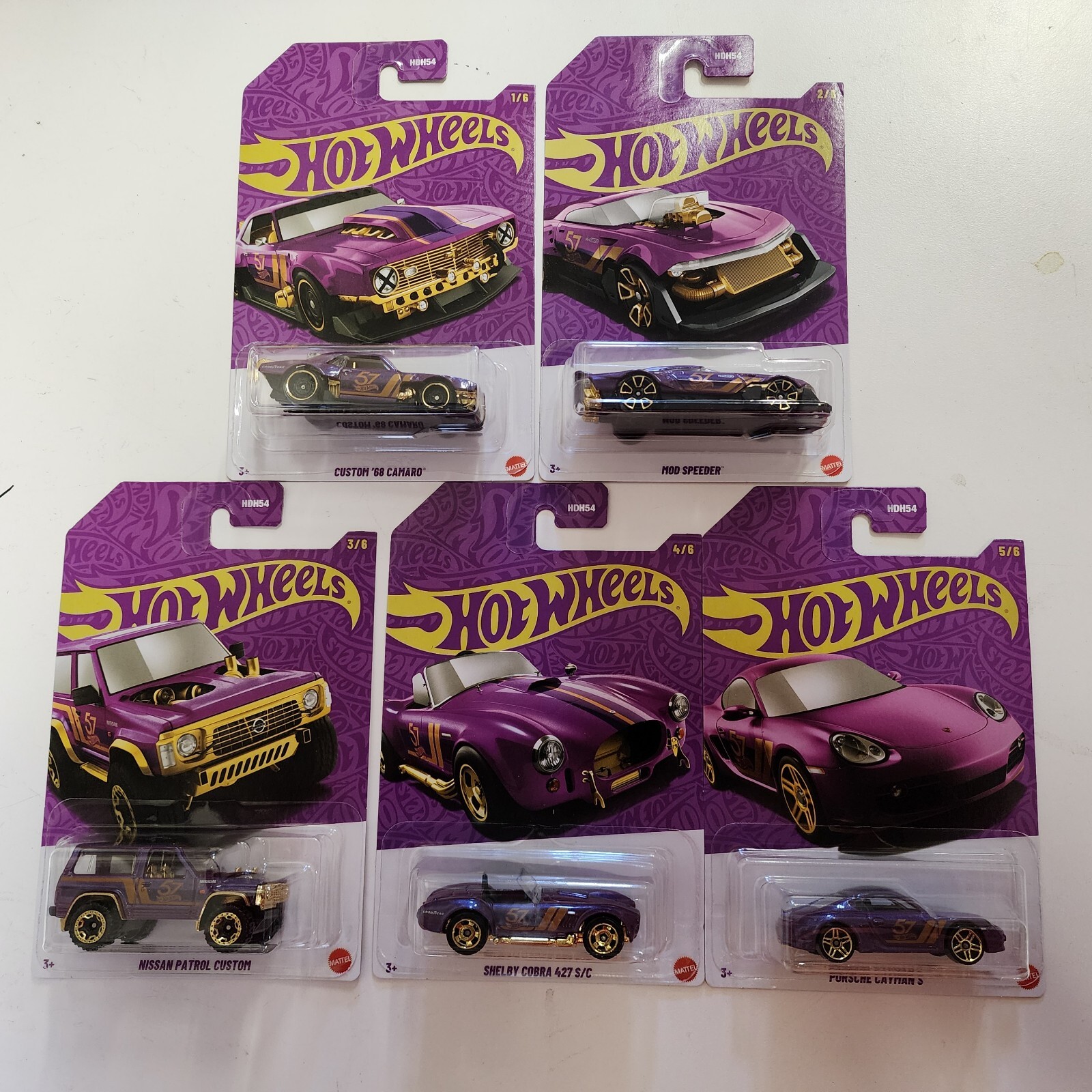5 Car Base Set * 2025 Hot Wheels Pearl & Chrome 57th Anniversary * !Mix 2 NB100