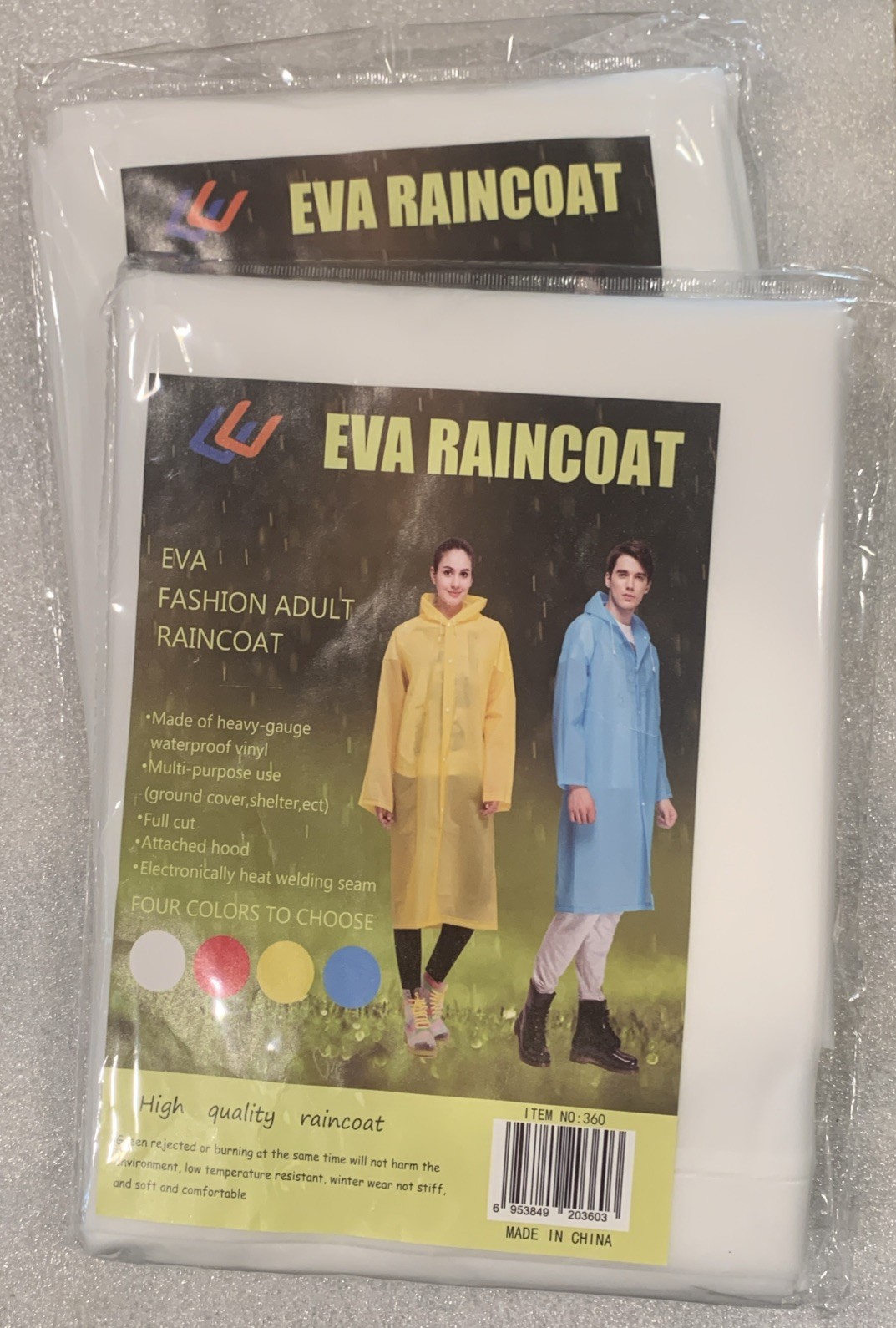 Lot Of 2: Adult Raincoat Waterproof Biodegradable, Reusable, Lightweight, Unisex