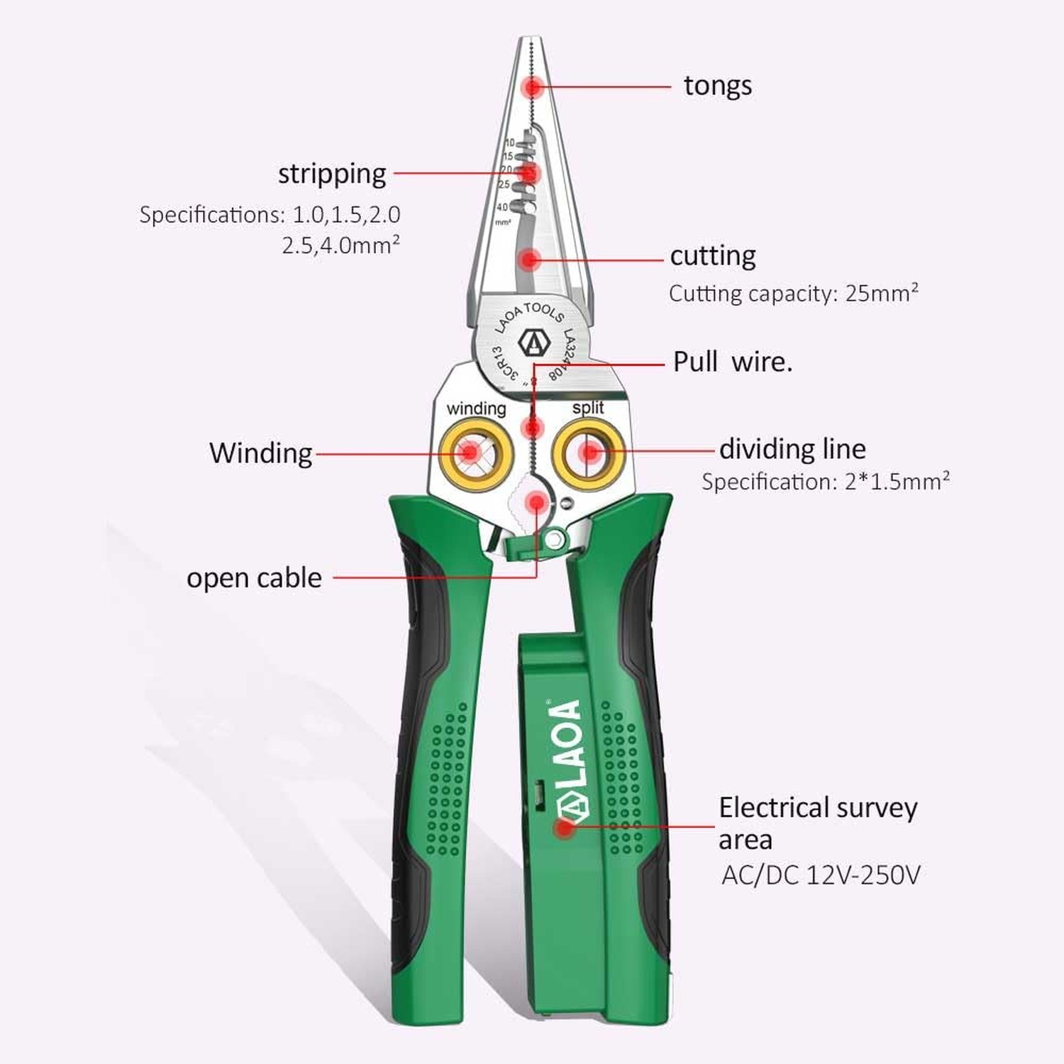 LAOA Wire Strippers Electricity Measurement Function, 8in1 Wire Stripping Pli...