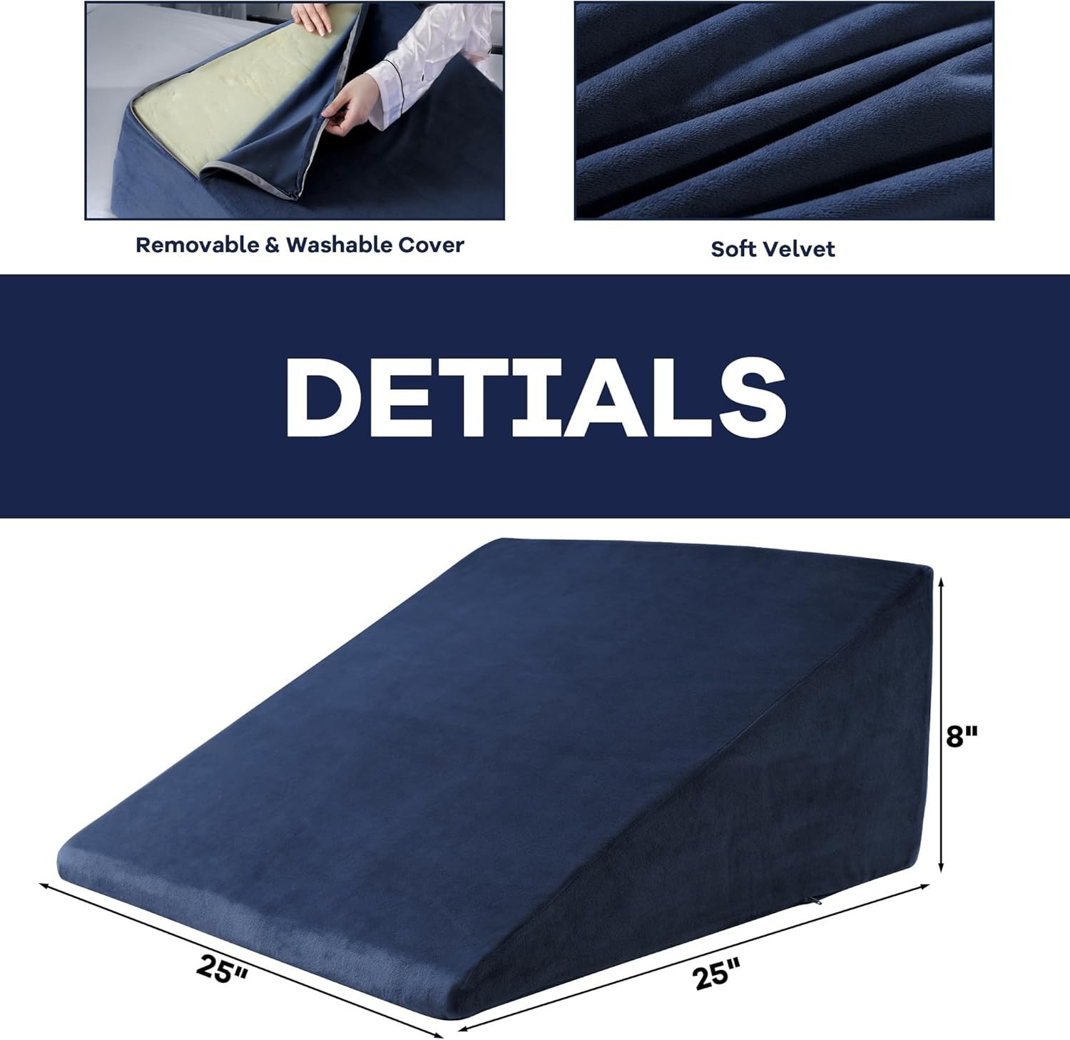 Ultra Soft Velvet Bed Wedge Pillow Cover-Super Soft Fleece Pillowcase with Zi...