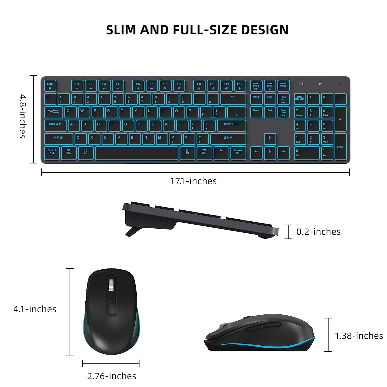 Quiet Wireless Keyboard and Mouse Backlit, Rechargeable Silent Flat Keyboard ...