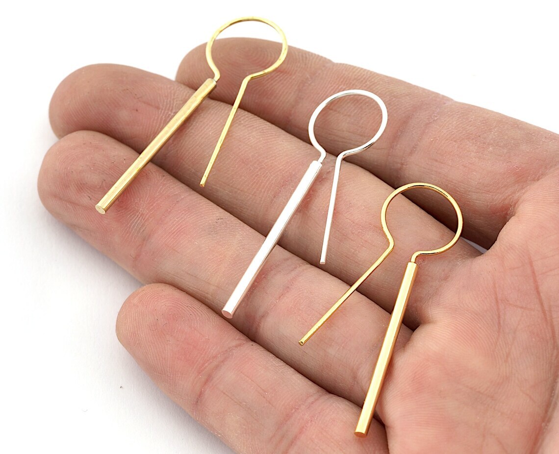 1 pair Rod Stick Hook earring post, Earring making Raw,Shiny silver-gold 5274