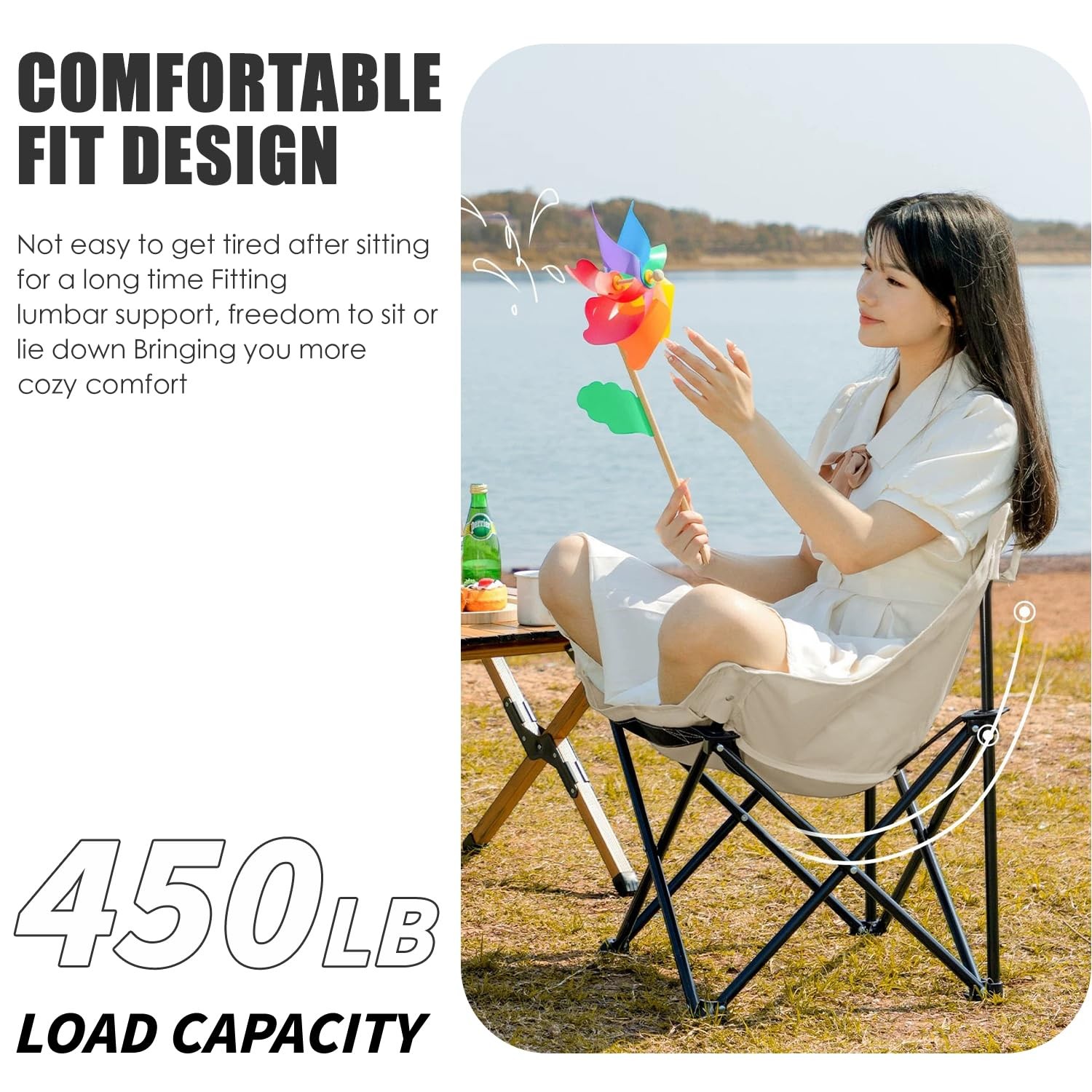 Ultralight Folding Camping Chair, 450 lbs Capacity, Off-white, Solid, Adult, ...
