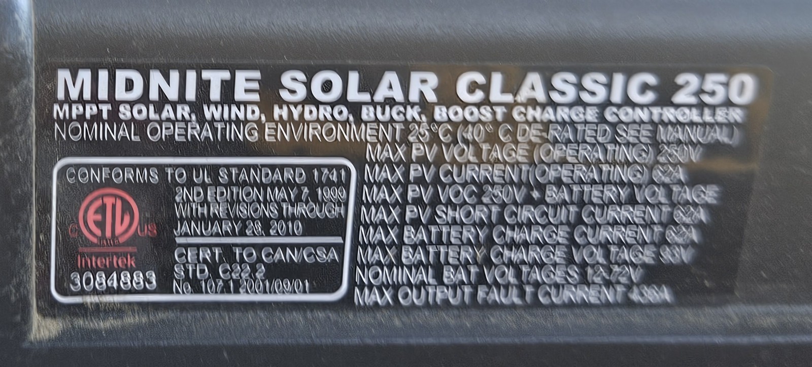 Midnite Solar Classic 250 MPPT Charge Controller, 250V 63A Midnight