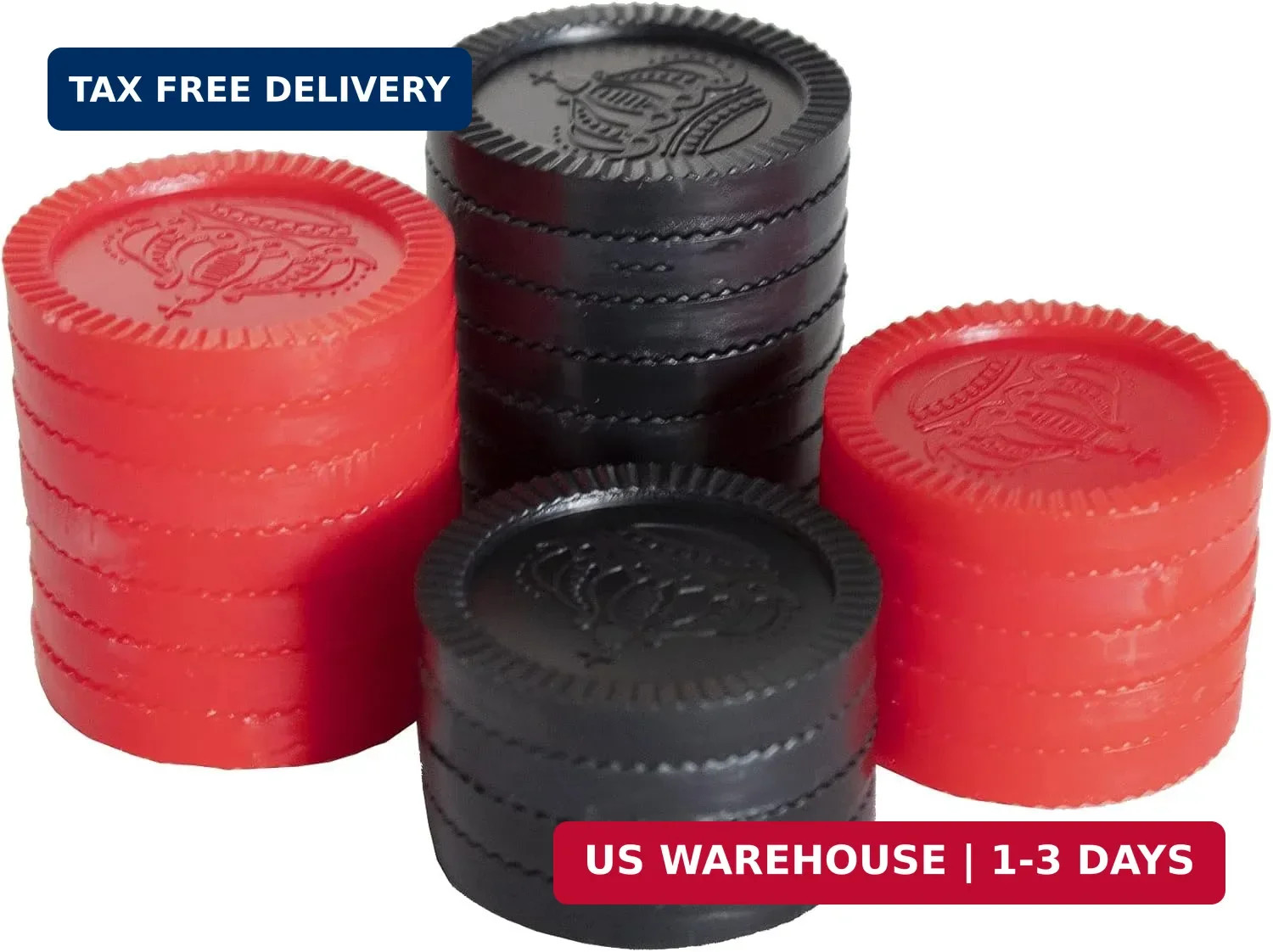 Checkers Replacement Pieces - 24 Pack Checkers Pieces (12 Black, 12 Red) - Plast