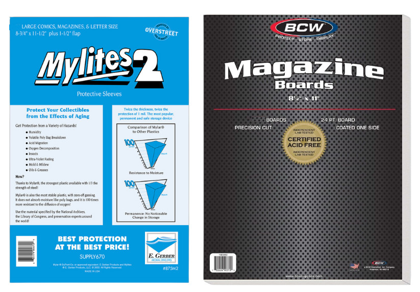 Combo set- 200 Sleeves E Gerber Mylites 2 & 100 BCW Boards Large Magazine Size