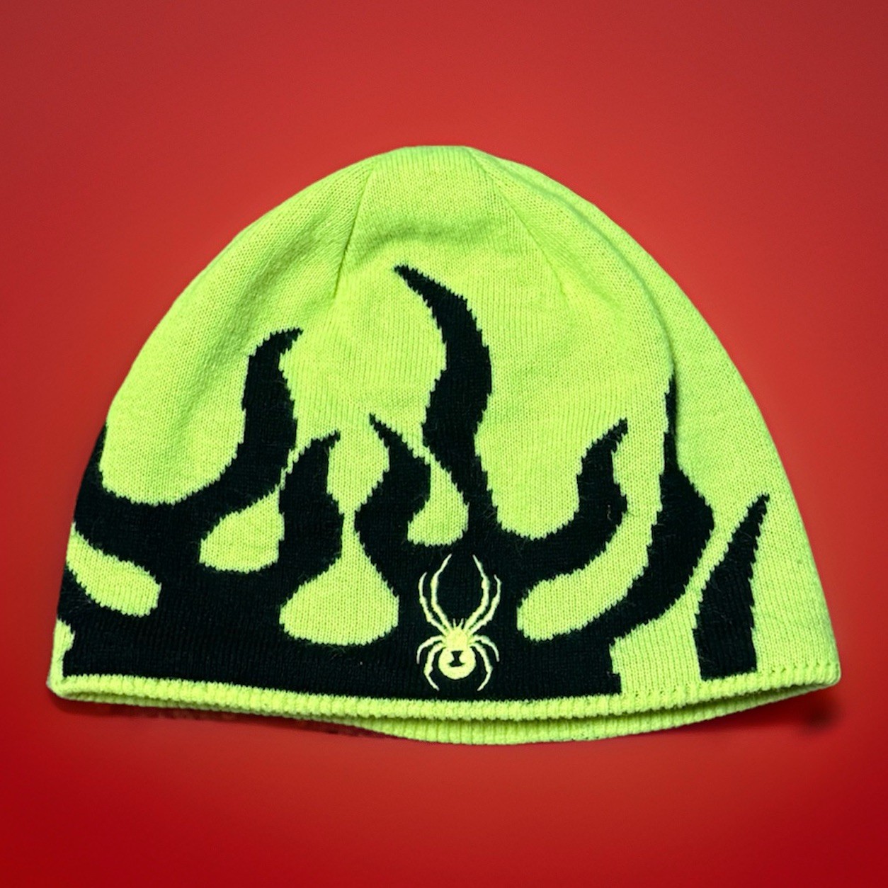 Spyder Flame Beanie Yellow Black Youth 8-20 Y2K Winter Sportswear Streetwear