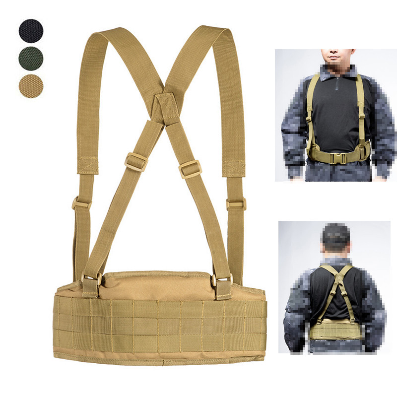 Men's Military Molle Belt Tactical Army Battle Belt with Shoulder Straps Outdoor