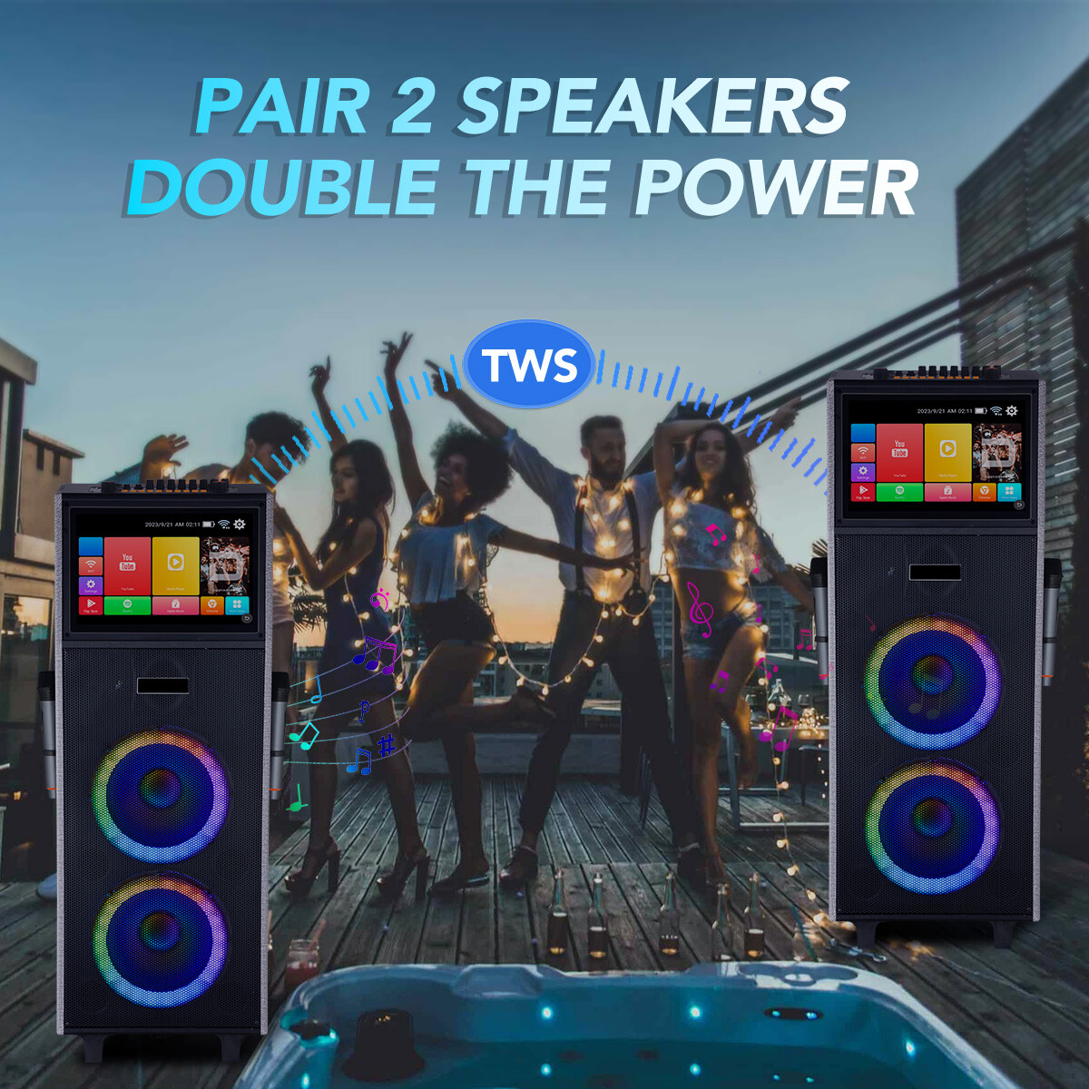 Professional Karaoke Machine Bluetooth Speaker Lyrics Display Screen WirelessMic