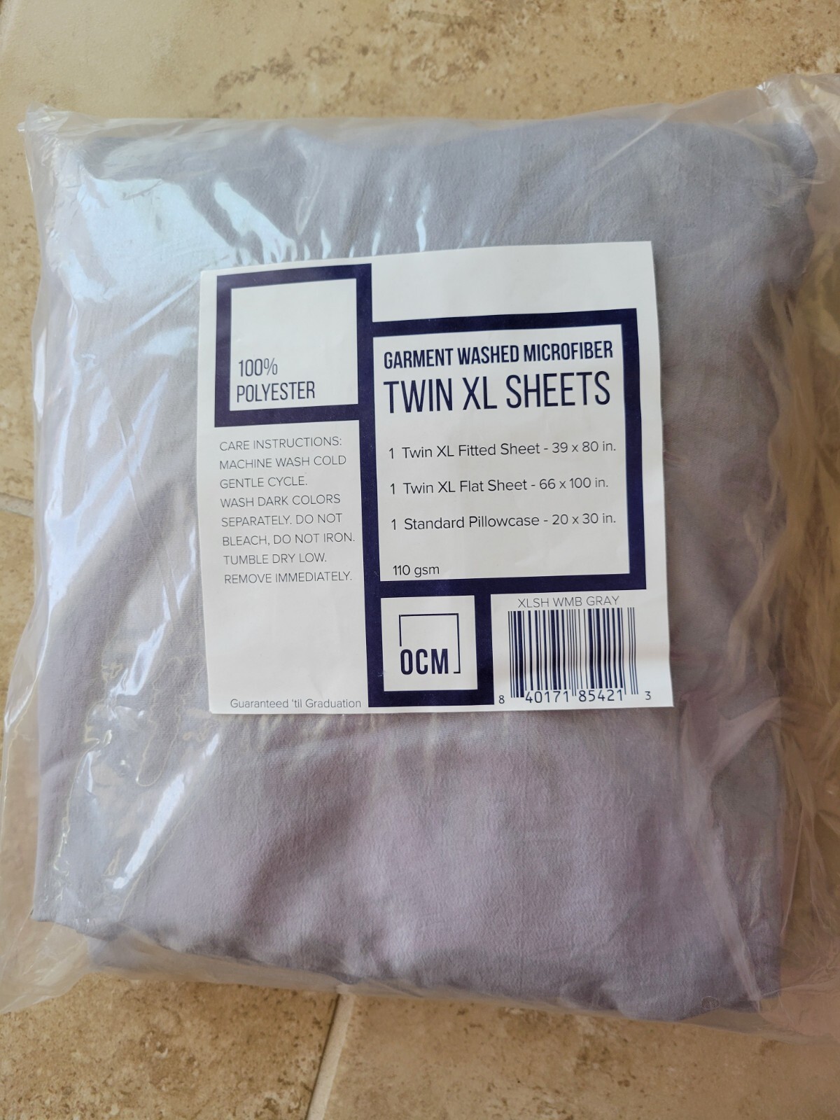 NEW OCM Garment Washed Microfiber Twin XL Sheets GRAY 100% Polyester