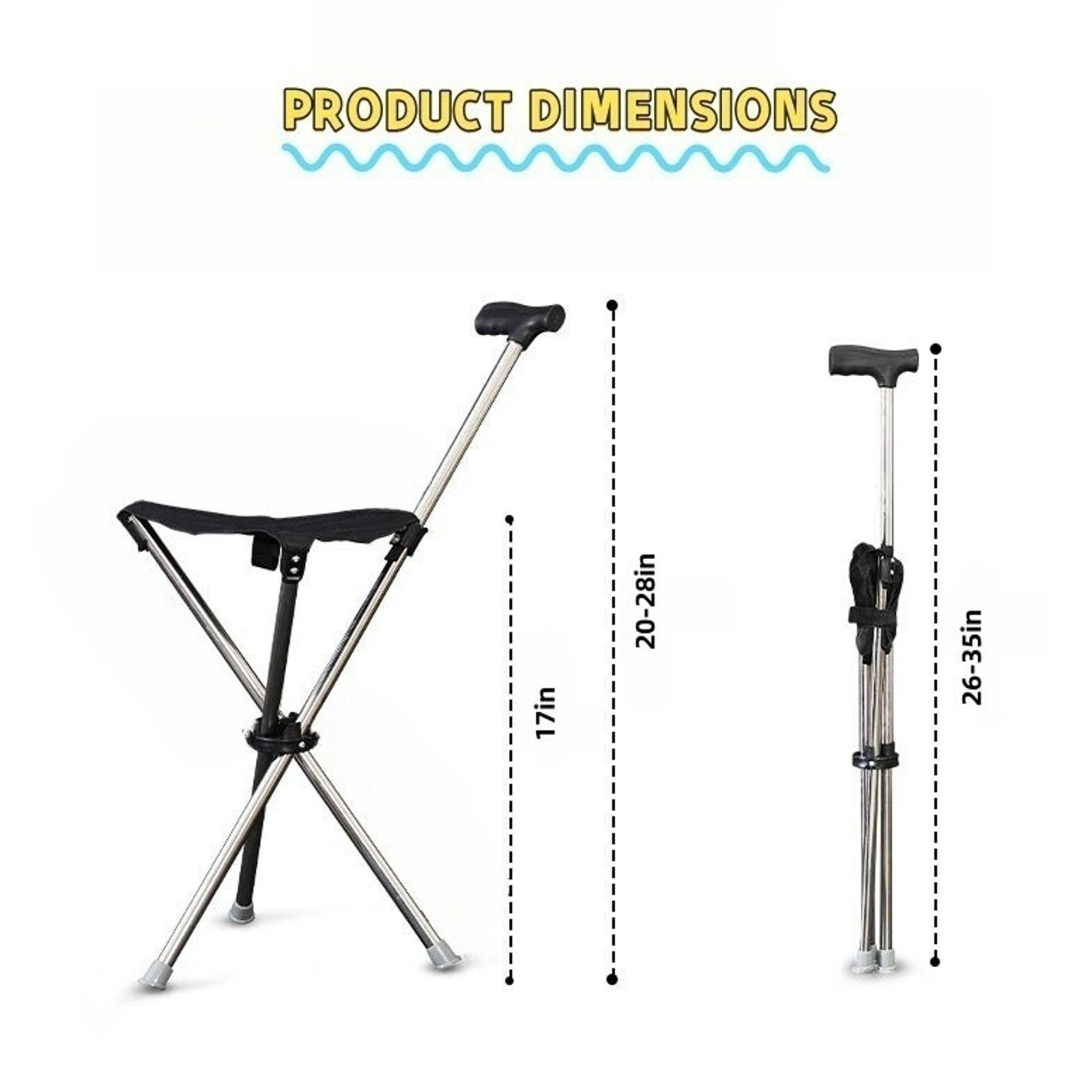 Folding Walking Cane with Seat Comfortable Handle for Elderly Telescopic US