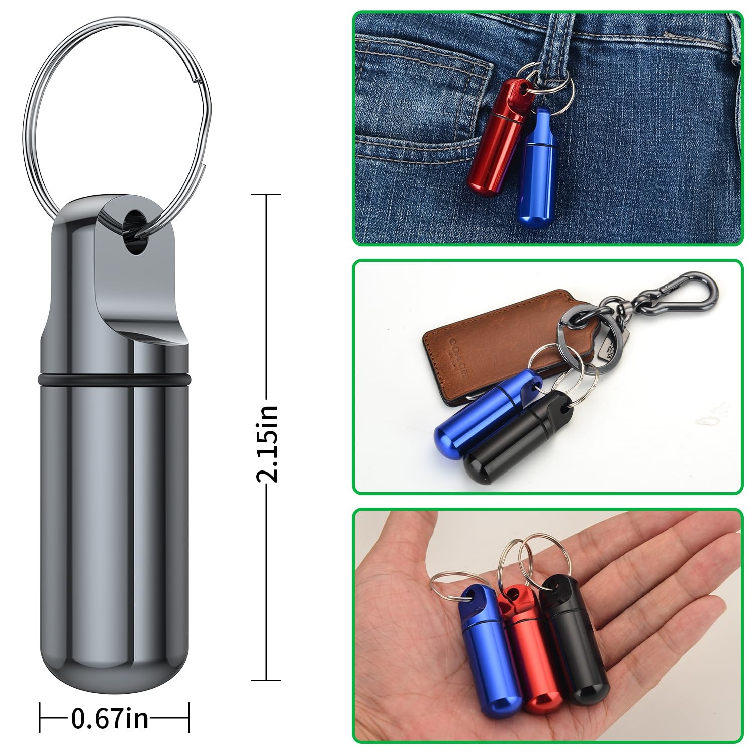 Small Pill Box Keychain, 4 Pack Portable Keychain Pill Holder Aluminum Alloy ...