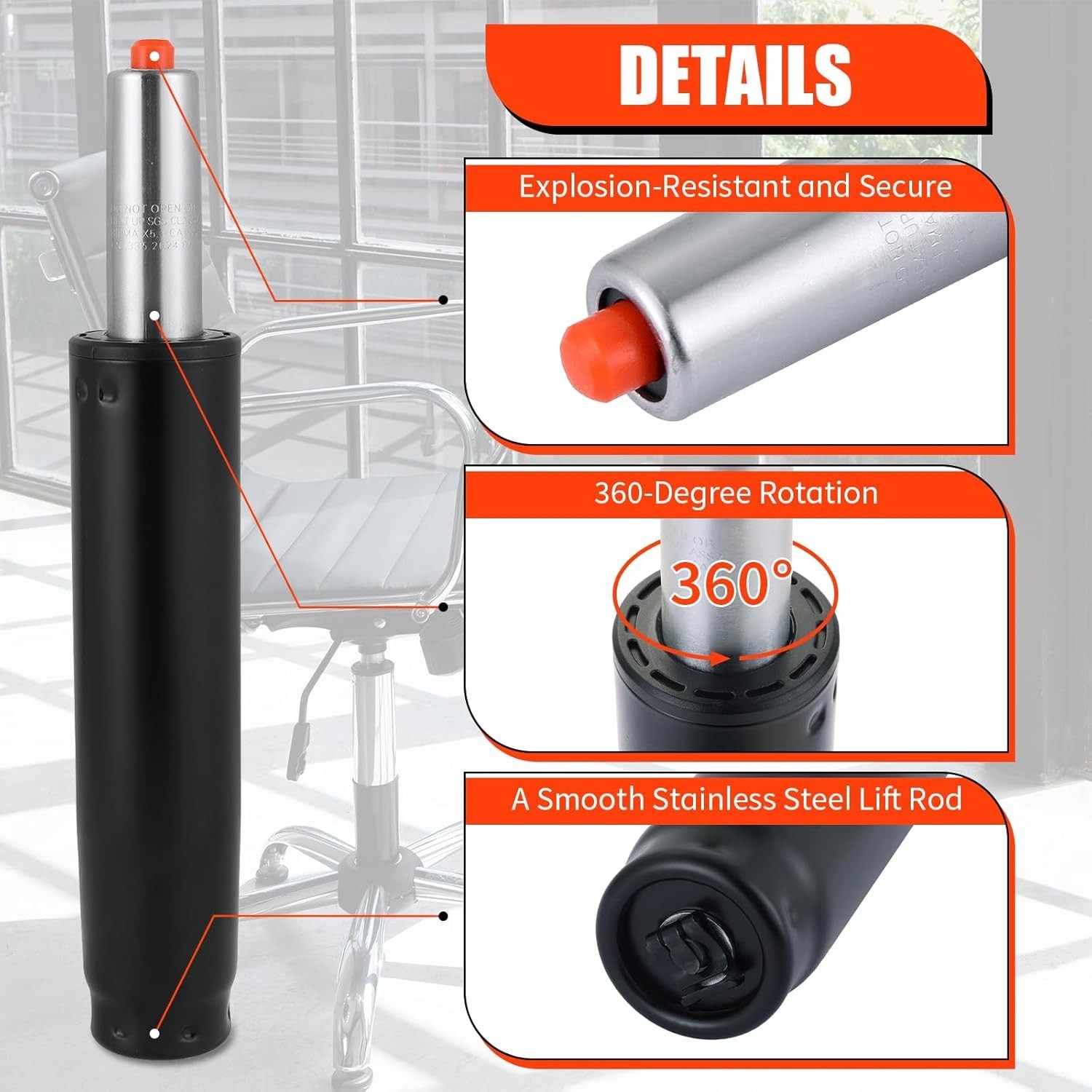 Universal Office Chair Gas Lift Cylinder Replacement 5.5-Inch Long Stroke Hea...