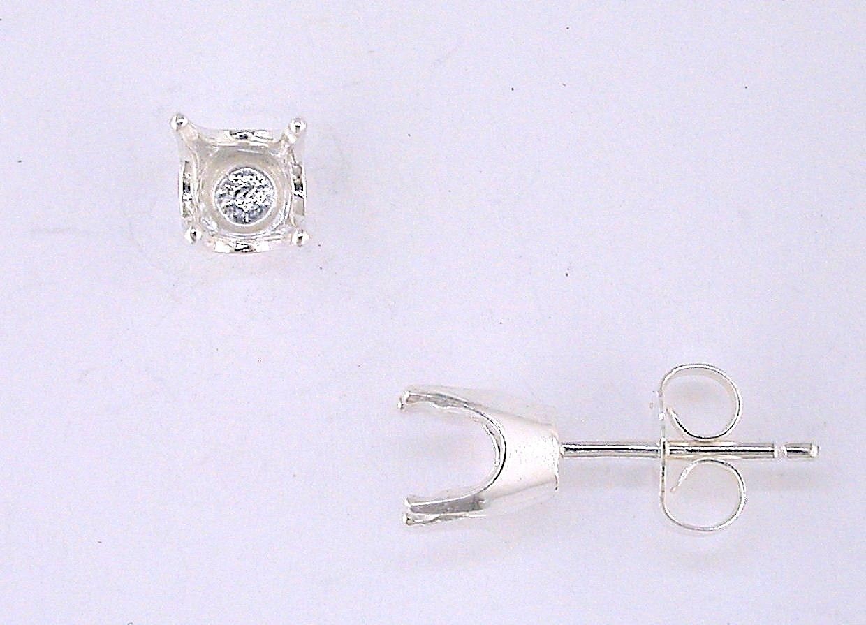 4 Prong Round Earring Setting Sterling Silver
