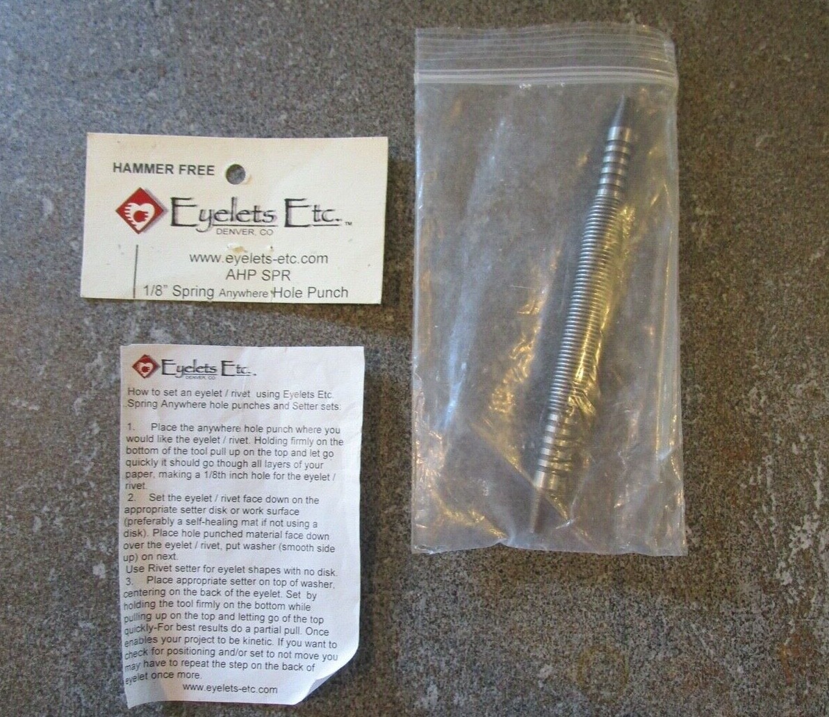 Eyelets Etc Hammer-free 1/8" Spring Anywhere Hole Punch - NEW