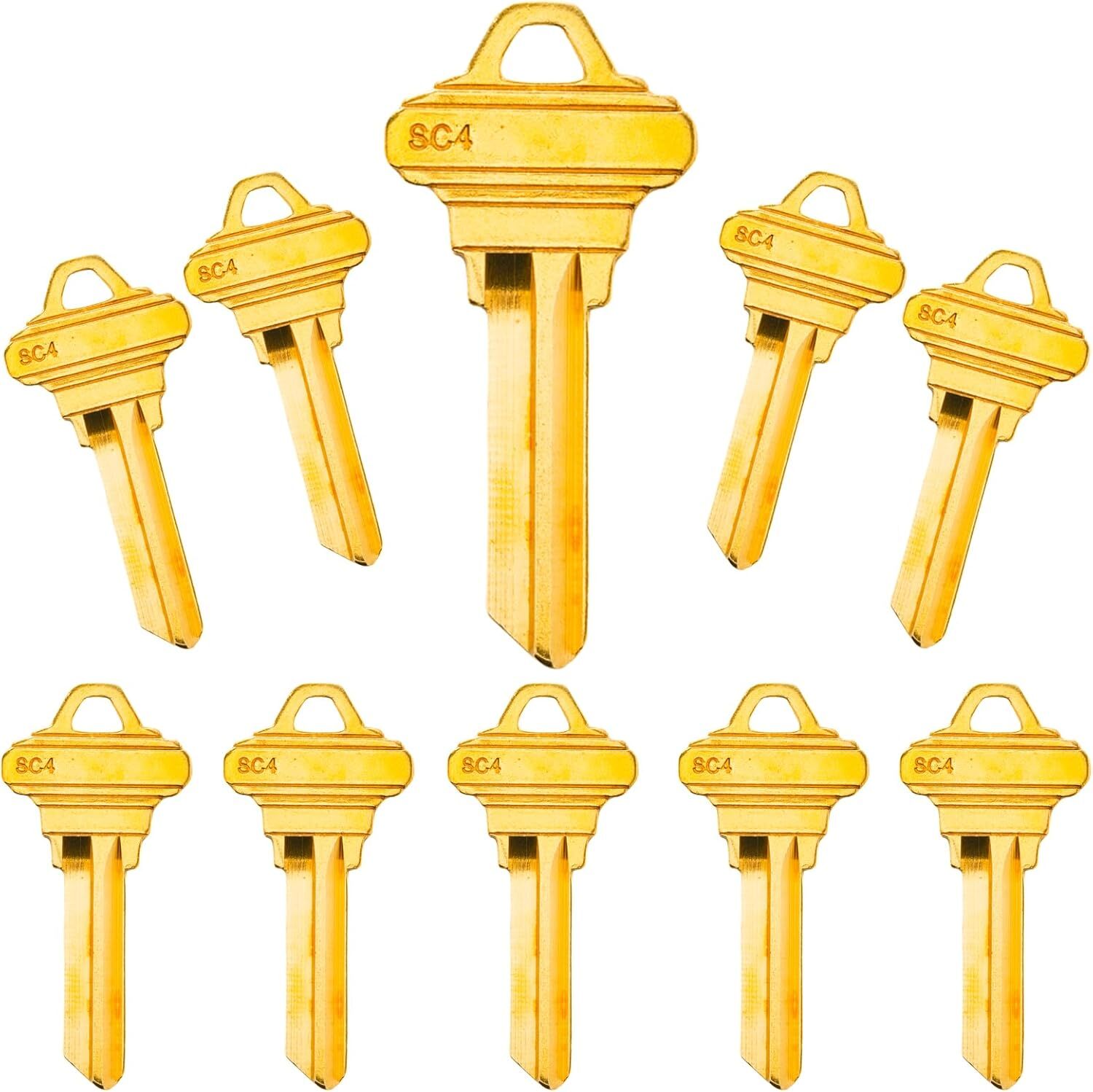 10PCS Brass Finish Uncut Key Blanks, SC4 (6SH1) Blank Keys SC4 Key Blanks 6 Pin