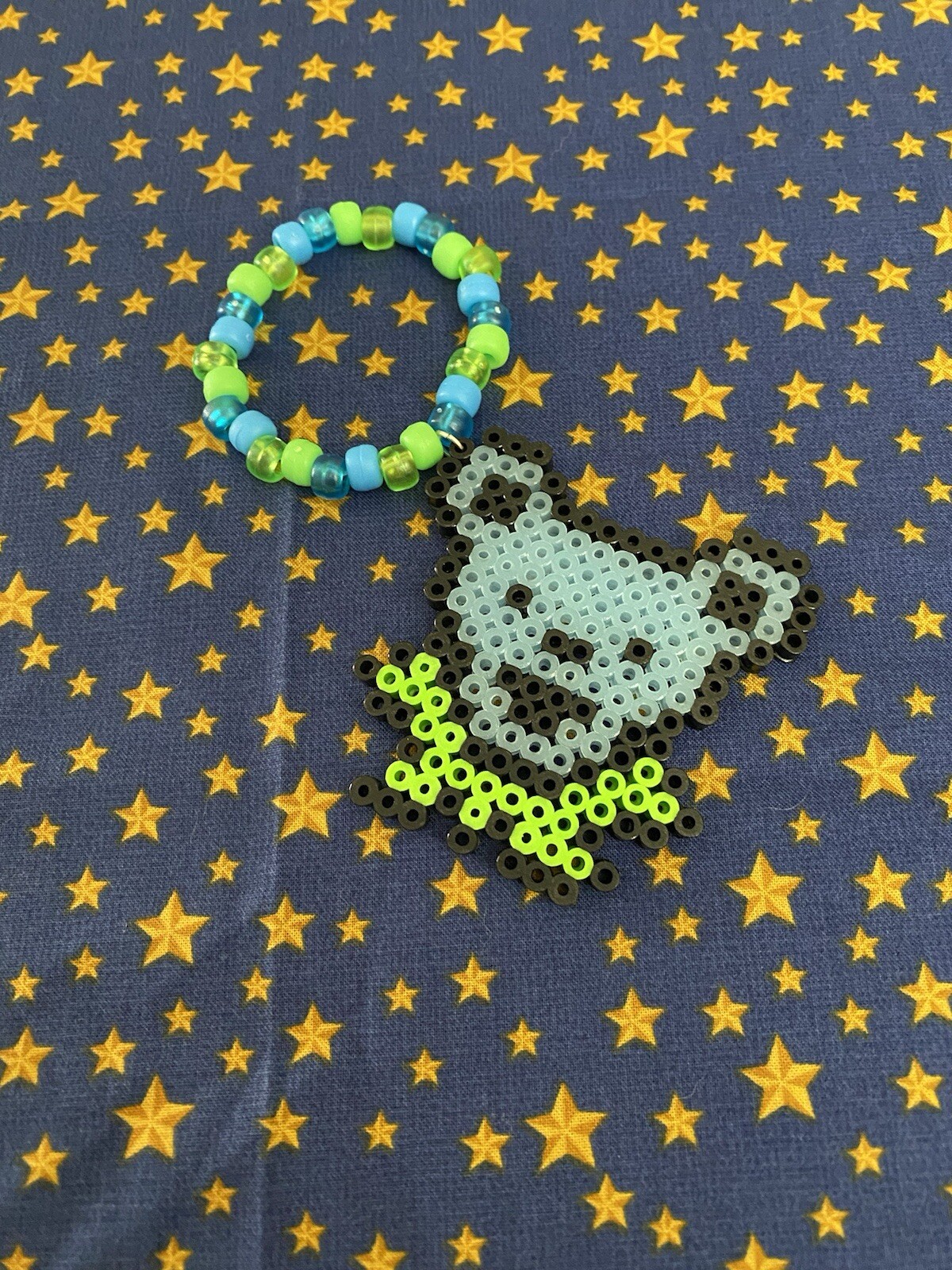 Blue and Green Bear Kandi Bracelet - Handmade