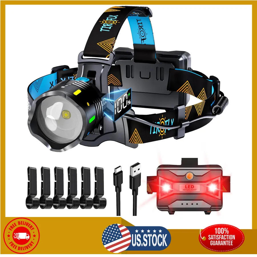 TIROFLX LED Headlamp 210000 Lux Motion Sensor Adjustable Focus IP65 Waterproof