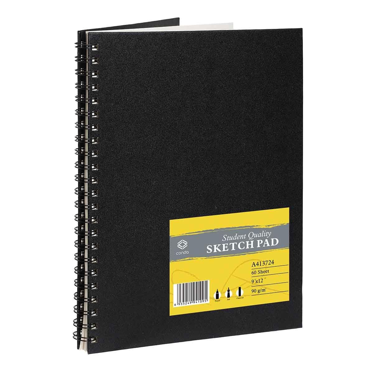 CONDA 9"x12" Double-Sided Hardbound Sketchbook, 60 Sheets, Heavyweight Hardco...