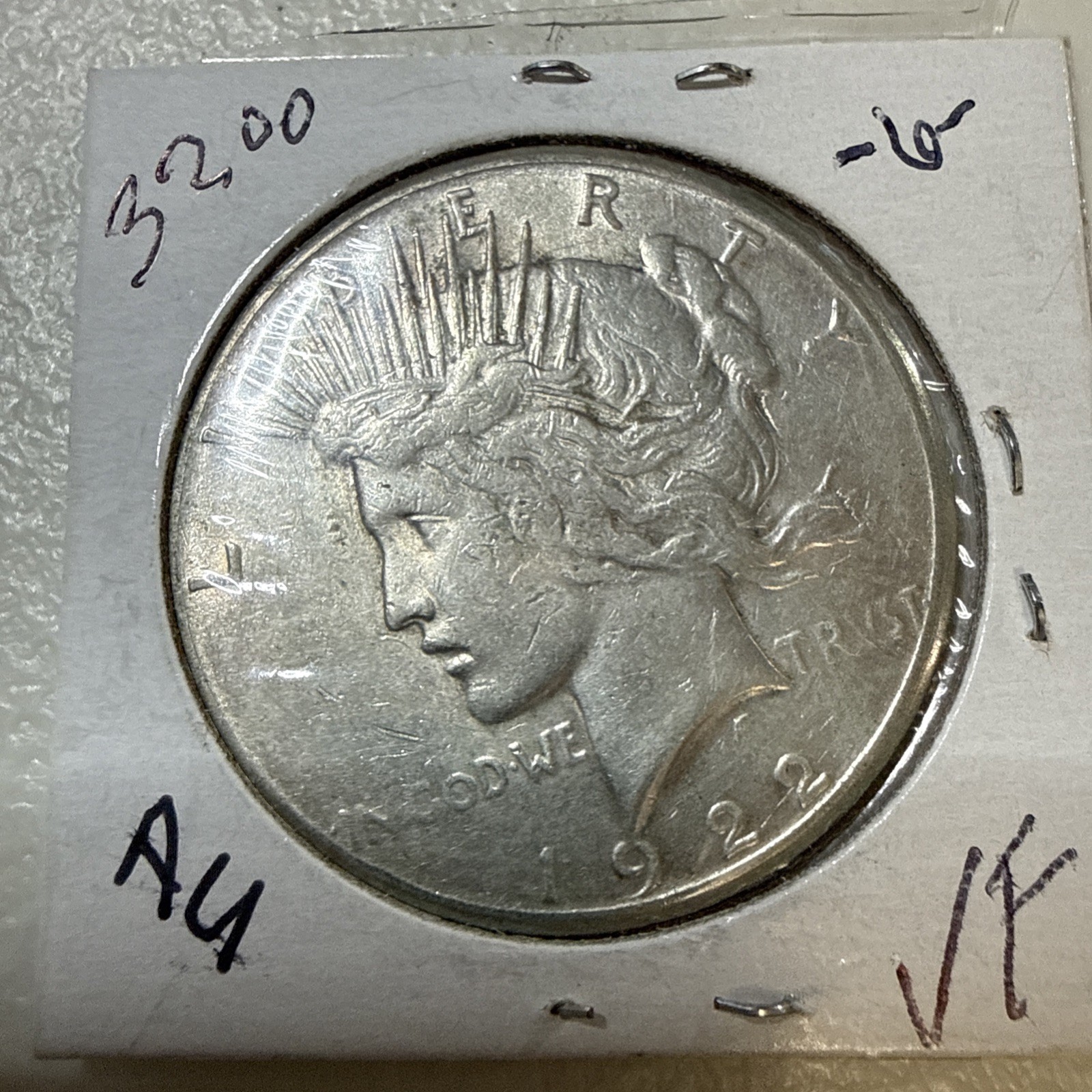 1922-S Peace Dollar In VF Condition