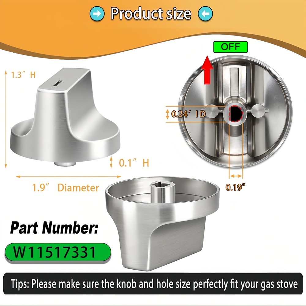 W11517331 for Whirlpool Electric Range Knobs (4Pcs) Replace W10850027 W11117415