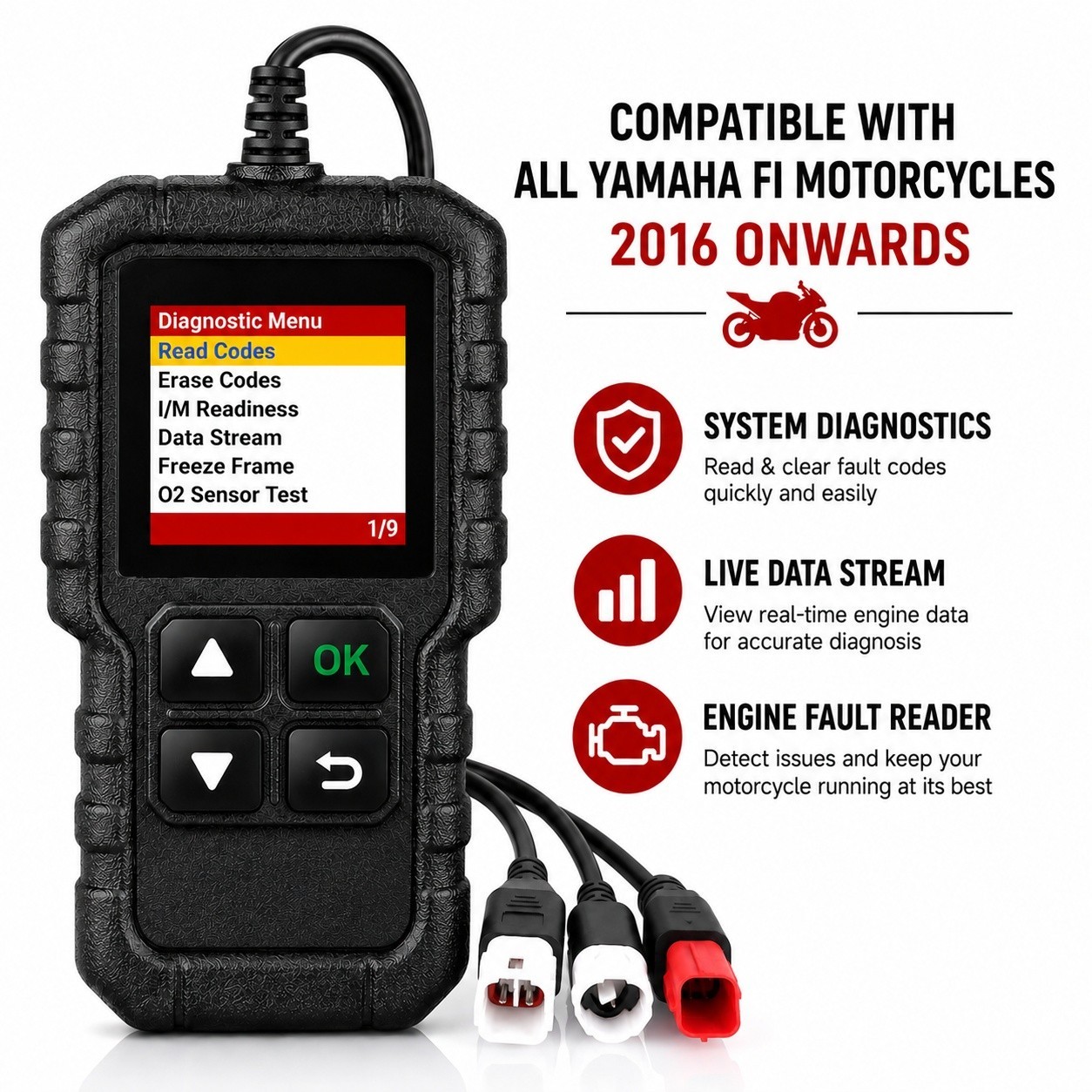 Diagnostic OBD2 Code Reader Engine Fault Scanner Tool for Yamaha FI Motorcycle