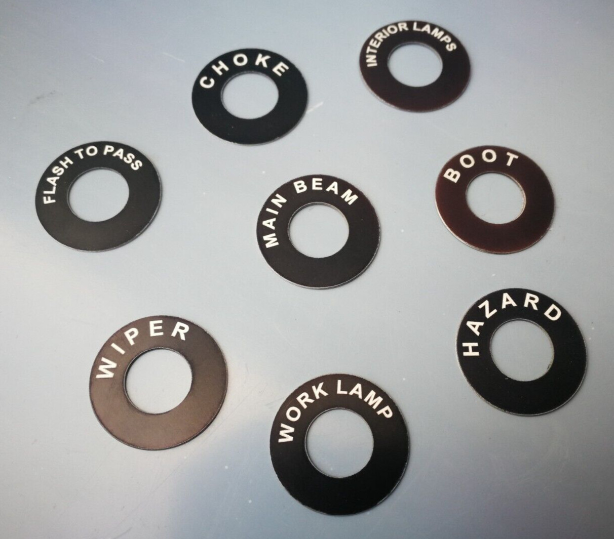 TOGGLE SWITCH ROUND NAME TAG - ANY TEXT YOU REQUIRE - FOR LUCAS TOGGLE SWITCHES