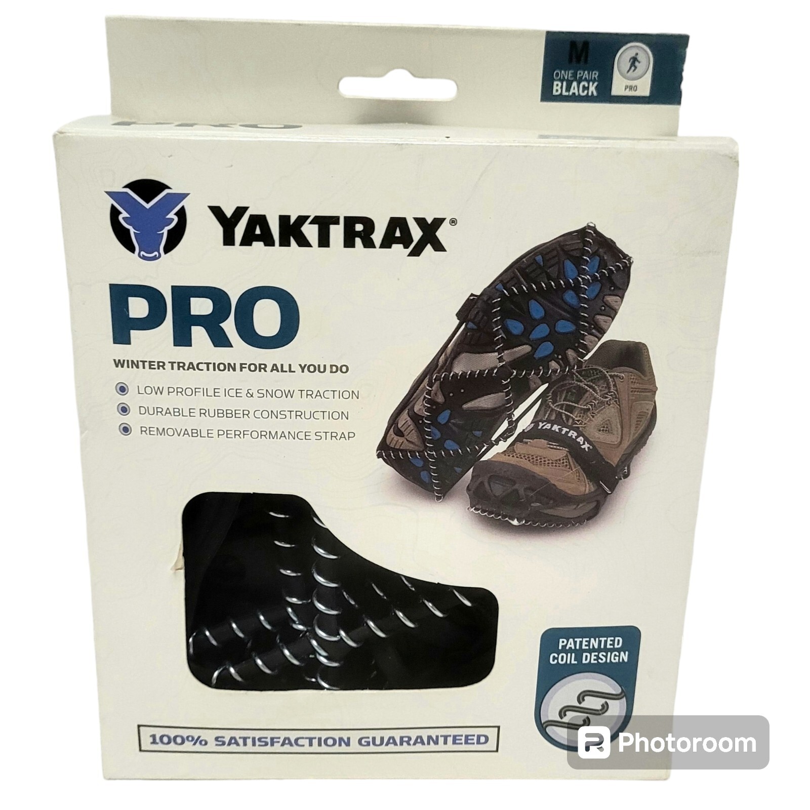 Yaktrax PRO Shoe Non-slip Ice Grip Traction Coils Adjustable Strap Black Medium