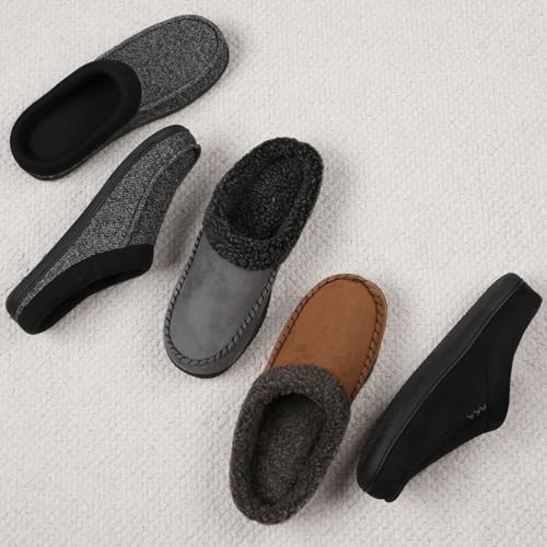 Men's Warm Fuzzy Moccasin Clog Slipper, Slip on Winter Comfy 9-10 Camel