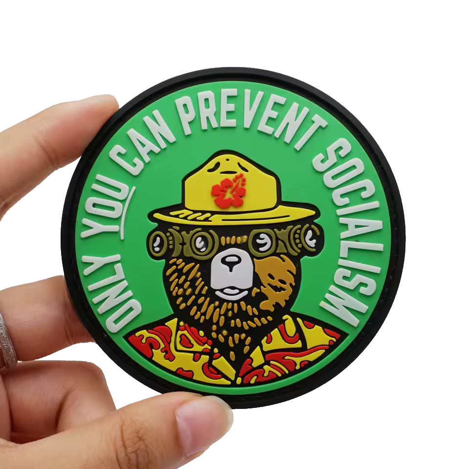 "ONLY YOU CAN PREVENT SOCIALISM" SMOKEY BEAR PVC SEW-ON PATCH...LUMINOUS!!!