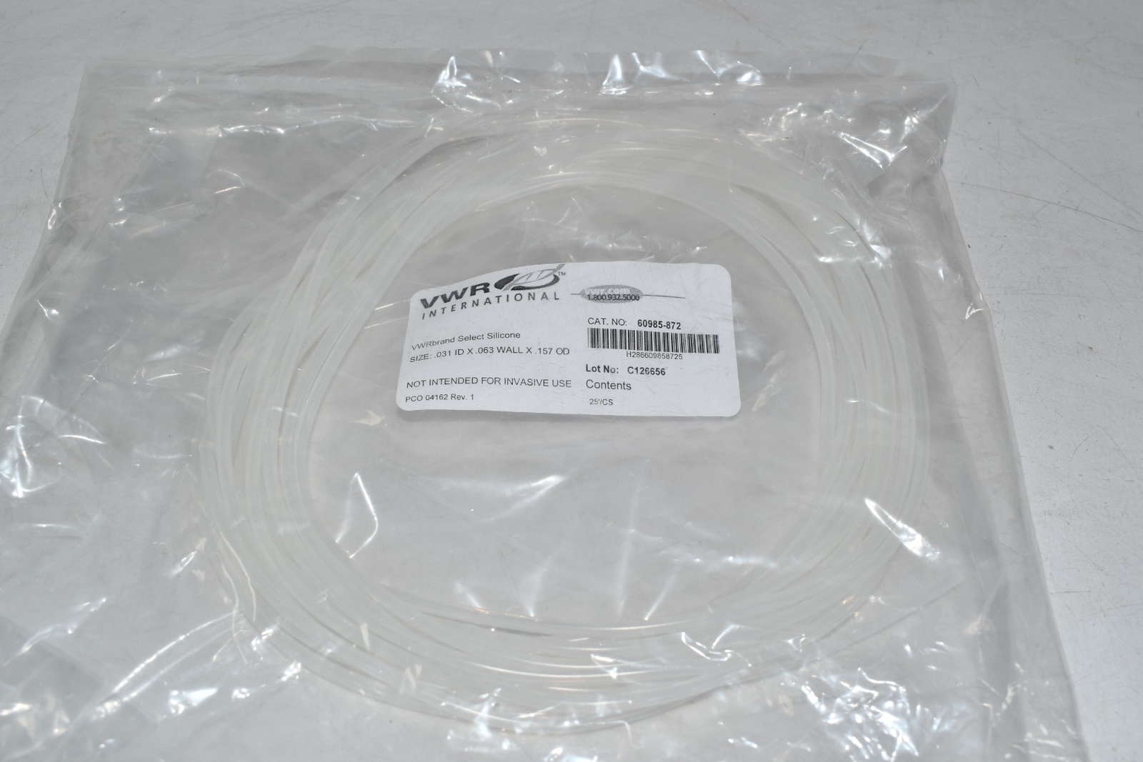 NEW VWR 60985-872 Silicone Pump Tubing 25' .031 id x .063 wall x .157 od