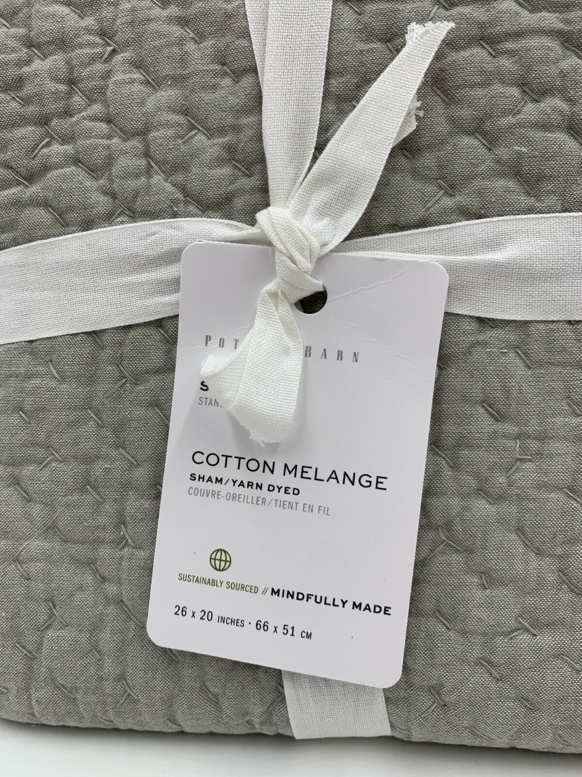 Pottery Barn Eucalyptus Cotton Melange Quilted Sham Standard #6911T