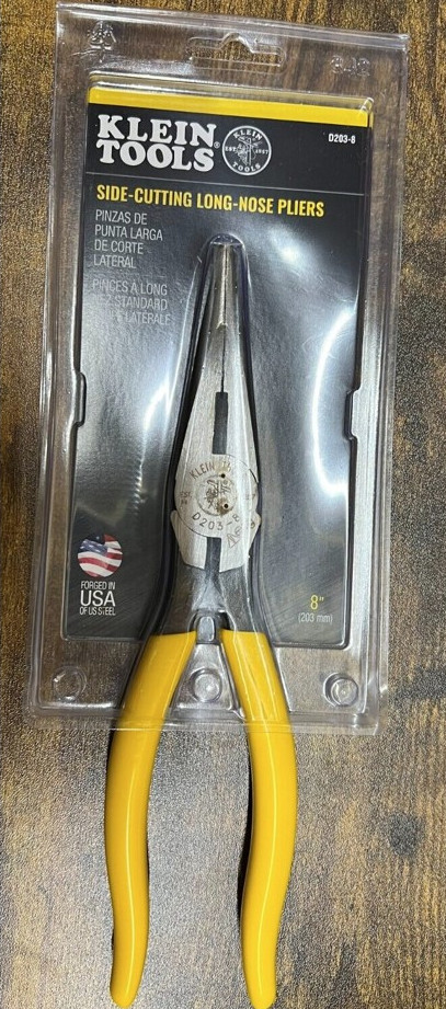 Klein Tools D203-8 Pliers, Needle Nose Side-Cutters 8-Inch - FREESHIPPING!
