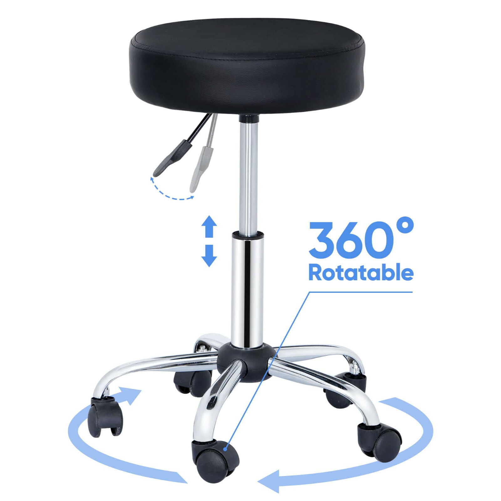 Salon Spa Stool Backless Massage Stools Metal Base Height Adjustable Black