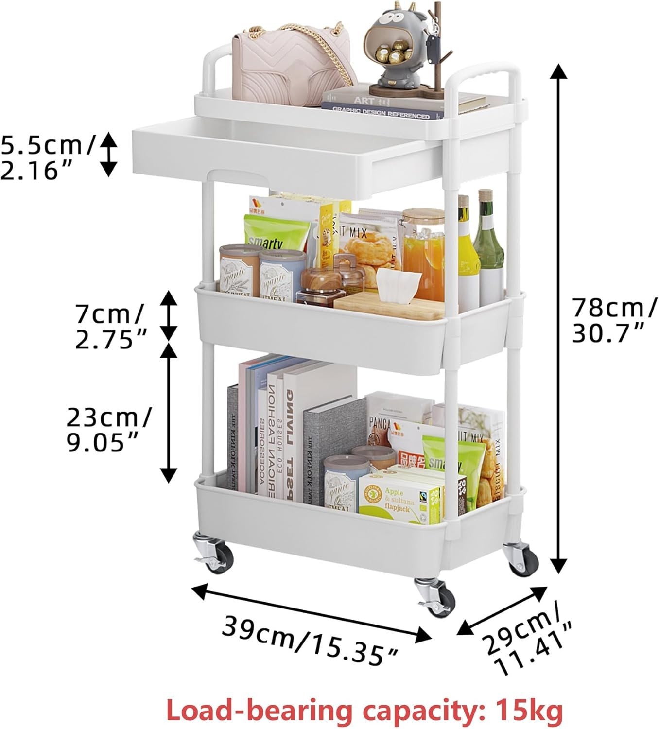 Chic Multi-Functional Rolling Cart with Drawer - Ideal for Kitchen & Bathroom