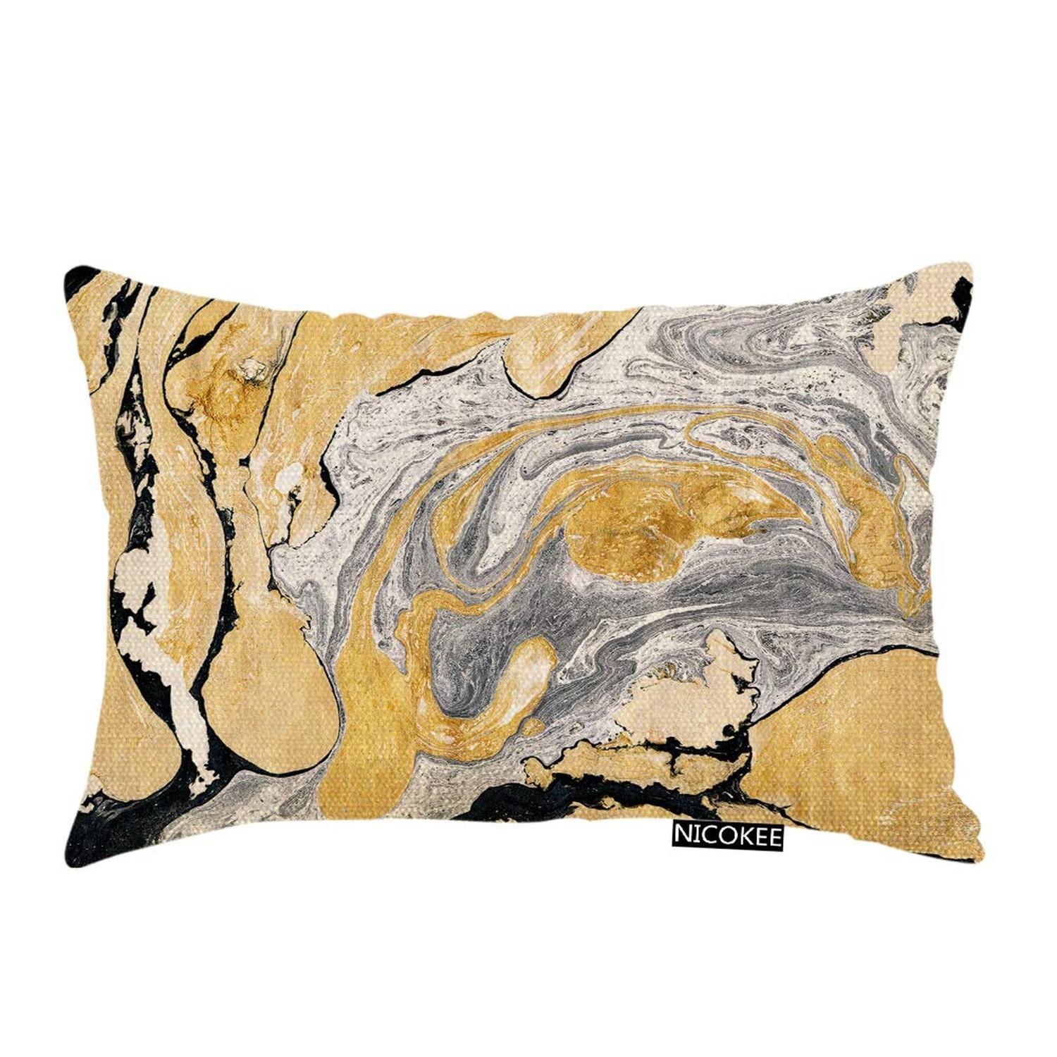 Throw Pillow Cover Black Gold Golden and Silver Marble Ink Abstract Painting ...