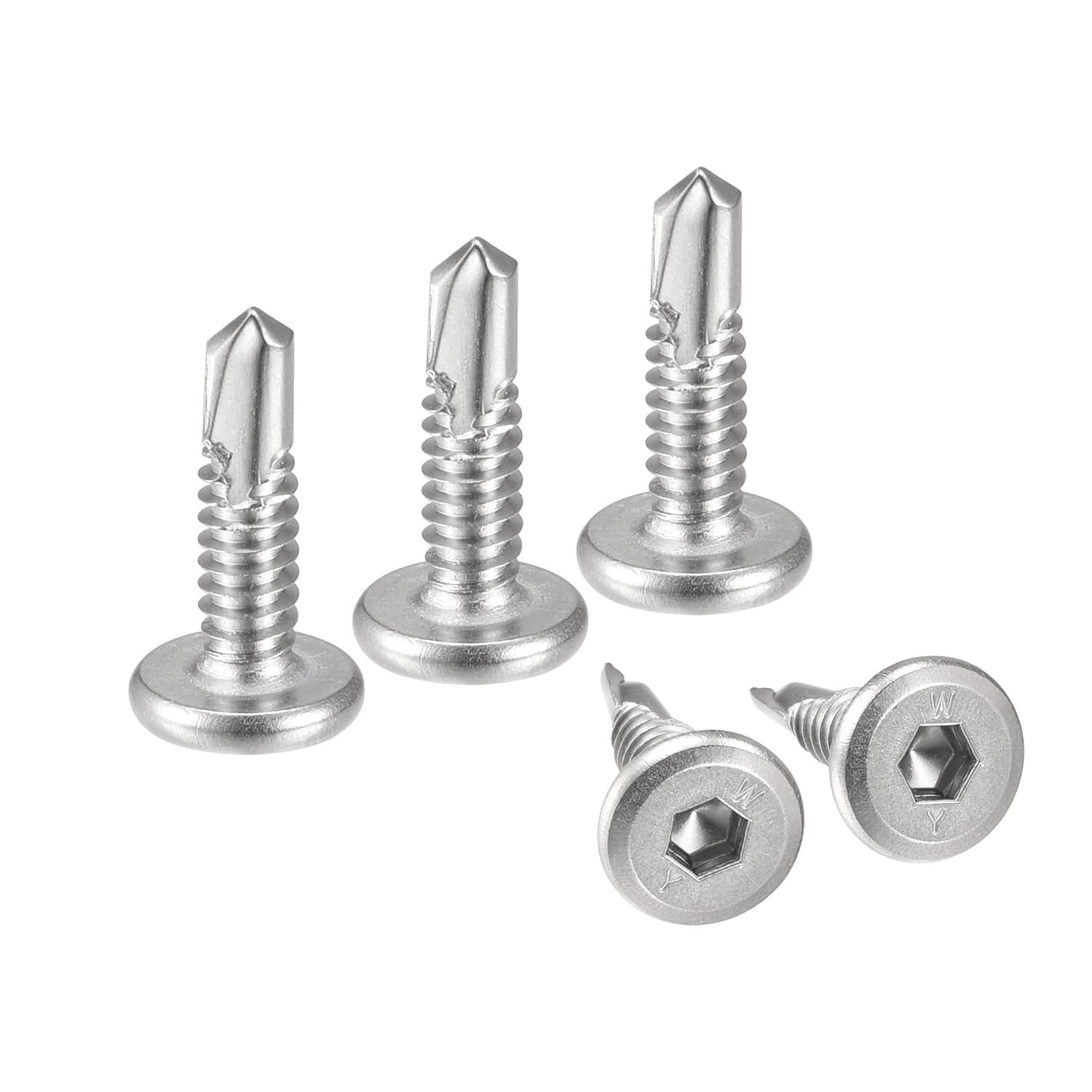 uxcell Hex Socket Self Tapping Screws, #10 x 3/4" 410 x 3/4", Silver