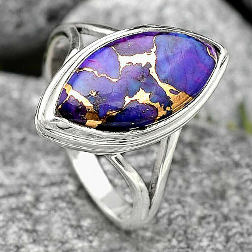 Shine Purple Copper Turquoise Gemstone 925 Sterling Silver Ring All Size