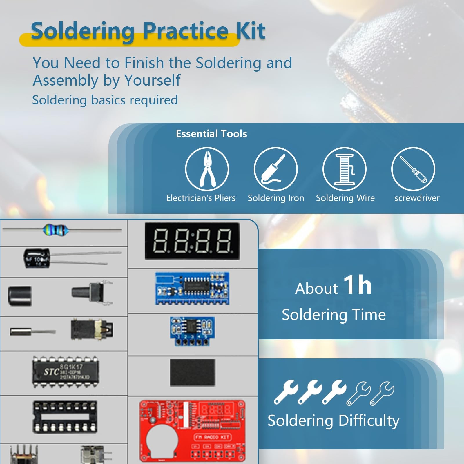 EIELE Soldering Practice Kit Digital Display HD Power Failure Memory Transpar...