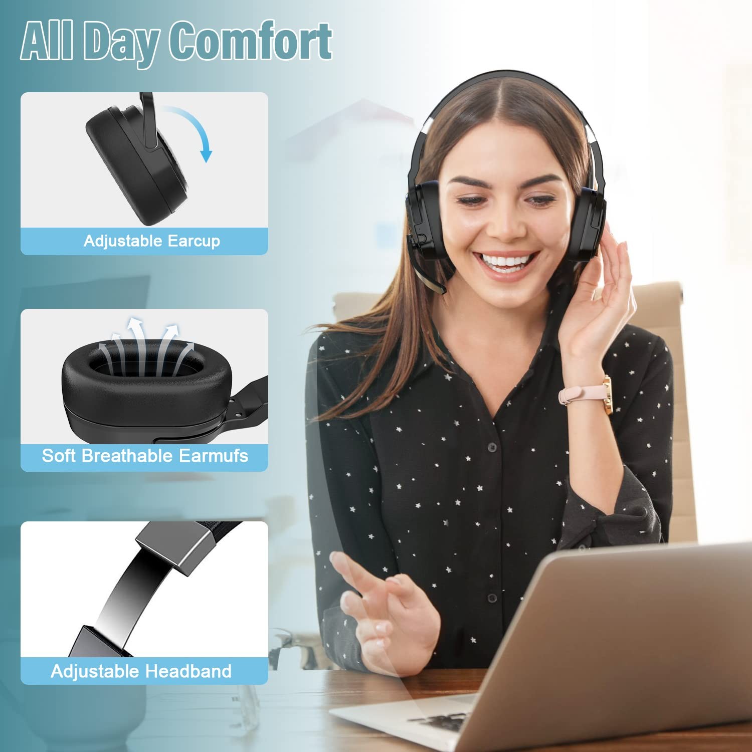 MONODEAL Trucker Bluetooth Headset ENC Dual Mic Mute Button 3 EQ Modes
