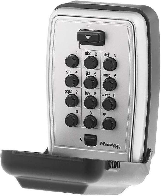 Wall Mount Key Lock Box with Push Button for House Keys, Outdoor Key Safe with C