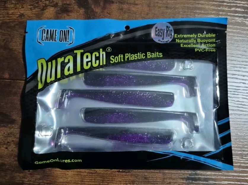 Dura Tech Soft Fishing Plastics New 5" Black Purple Paddle Tail