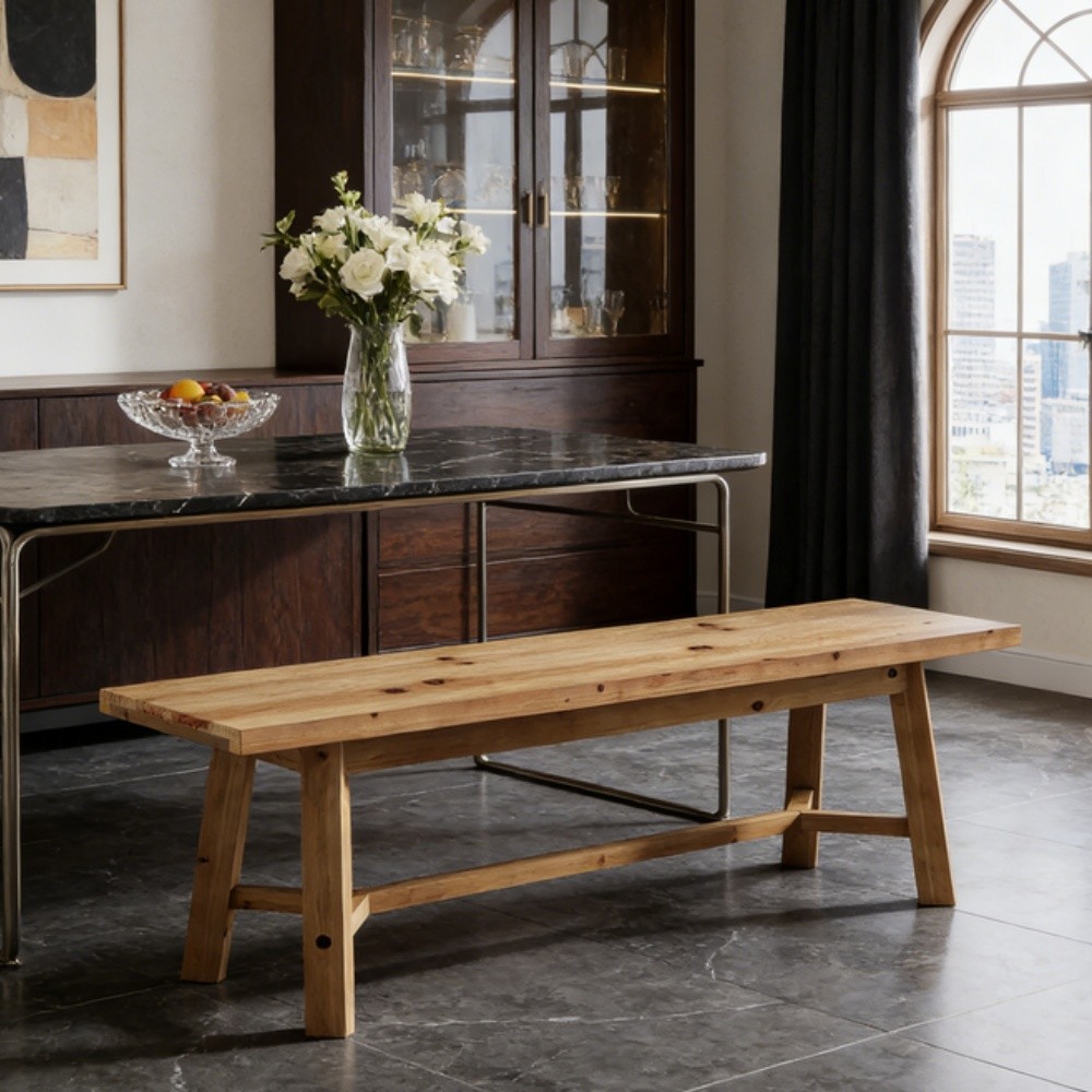 Solid Wood Dining Bench 55 Inch Rustic Kitchen Entryway Seat 400lbs Capacity