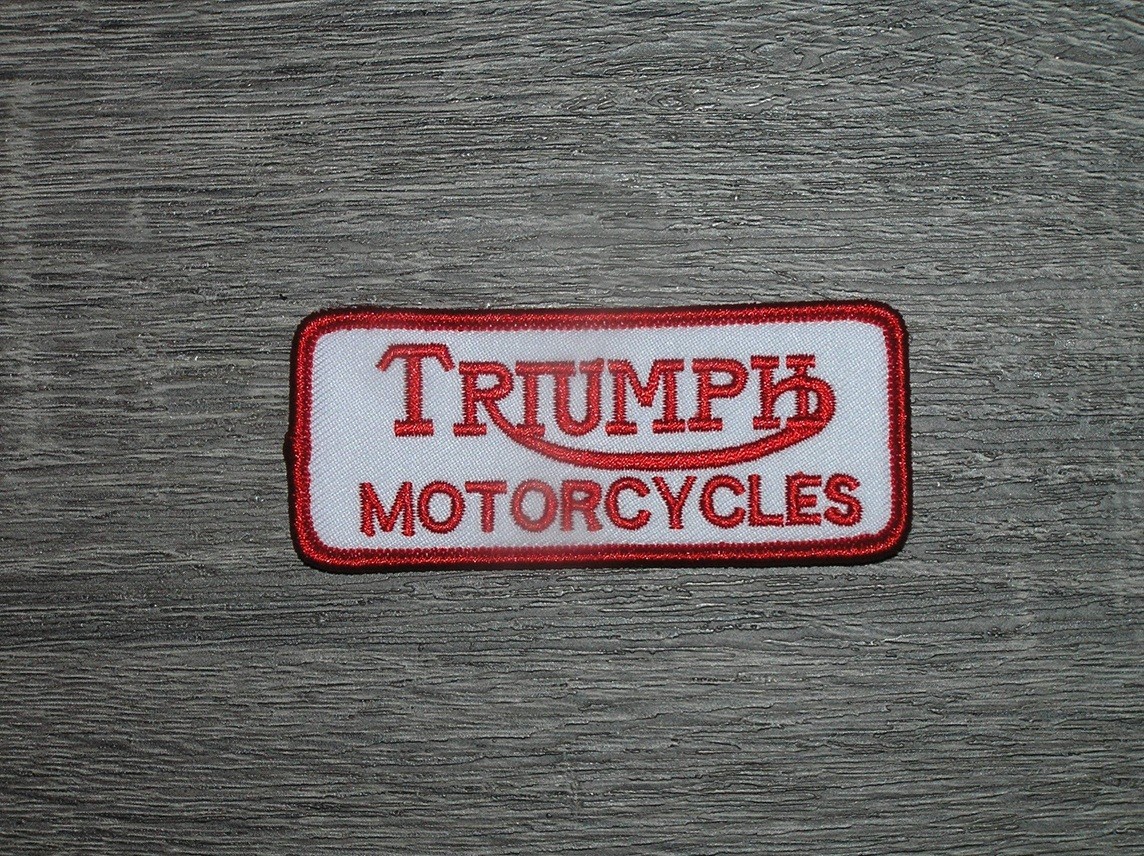Triumph Motorcycle White/Red Embroidered Iron On Patch 3" x 1.25"